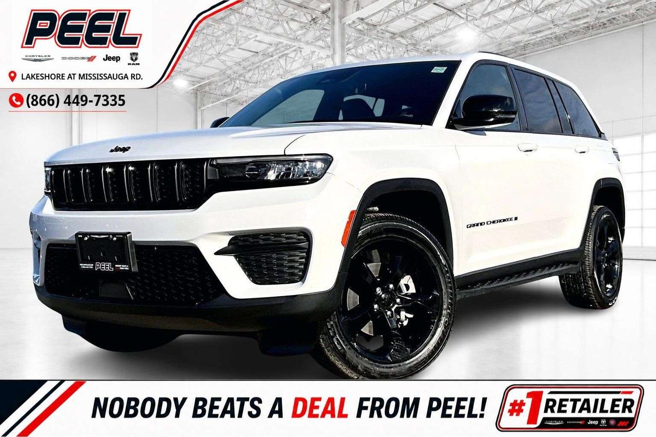 COME SEE WHY NOBODY BEATS A DEAL FROM PEEL! Your Source for ALL make and models used cars and trucks. 2025 Jeep Grand Cherokee Altitude 4X4 | 3.6L V6 | Bright White | Heated Capri Leatherette Seats w/ Suede Inserts | Uconnect 8.4" Touchscreen Display | Power Sunroof | Heated Steering Wheel | Remote Start | Wireless Apple CarPlay & Android Auto | Wireless Smartphone Charging Pad | Power Liftgate | Adaptive Cruise Control | Active Lane Management System | Forward Collision Warning | Blind Spot Monitoring | LED Headlamps | Dual-zone Automatic Climate Control | Mopar Side Steps One Owner TAG Anti-theft Tracking Device Installed Comfort and polish meet everyday practicality inside this 2025 Jeep Grand Cherokee Altitude, where heated Capri leatherette seats with suede inserts, a bright power sunroof, a heated steering wheel, remote start, and dual zone automatic climate control create a calm, welcoming cabin for Canadian winters and summer road trips alike. Uconnect on the 8.4 inch display pairs wirelessly with Apple CarPlay and Android Auto, a wireless charging pad keeps the console tidy, and confidence comes from adaptive cruise control, Active Lane Management, forward collision warning, blind spot monitoring, and crisp LED headlamps, while the TAG anti theft tracking device can qualify you for a discount on your car insurance. Finished in Bright White with Mopar side steps and a hands free power liftgate, the smooth 3.6L V6 and 4X4 traction add year round control. With a One Owner Carfax history, this Altitude delivers style, safety, and smart value. ______________________________________________________ FREE CarFax included! Click the CarFax link in the listing to view the report. Our advertised prices are for consumers/end users only and are not intended for dealer, wholesale, exporter, or broker purchases. ______________________________________________________ Peel Chrysler is based in Port Credit, Mississauga, and proudly serves customers across Ontario and Canada, including Toronto, Oakville, North York, Richmond Hill, Ajax, Hamilton, Niagara Falls, Brampton, Scarborough, Vaughan, London, Windsor, Cambridge, Kitchener, Waterloo, Brantford, Sarnia, Pickering, Huntsville, Milton, Woodbridge, Aurora, Newmarket, Orangeville, Georgetown, Markham, North Bay, Sudbury, Barrie, Oshawa, Kingston, Innisfil, and surrounding areas. Browse our selection of used cars, trucks, SUVs, vans, Ram, Jeep, Dodge, Chrysler, FIAT, and all makes and models at peelchrysler.com. ______________________________________________________ Disclaimer: Prices are for consumer/end-user purchases only. Advertised prices are all-in and include all dealer fees and charges, including the $499 loan processing fee where applicable, except HST, Fuel and Licensing, unless otherwise stated. Payments, rates, and terms are subject to approved credit and may change without notice. If a trade-in has an outstanding loan balance and Peel Chrysler is required to facilitate the lien payout, a $349 lien payout fee applies. Most pre-owned vehicles originally come with two keys; however, all Peel Chrysler pre-owned vehicles come standard with one key unless otherwise stated. Vehicle images may be digitally adjusted or enhanced for presentation purposes and may not always reflect the exact appearance of the vehicle. While we make every effort to ensure accuracy, vehicle details, features, options, materials, history, specifications, pricing, availability, and CarFax information should be verified with Peel Chrysler before purchase.