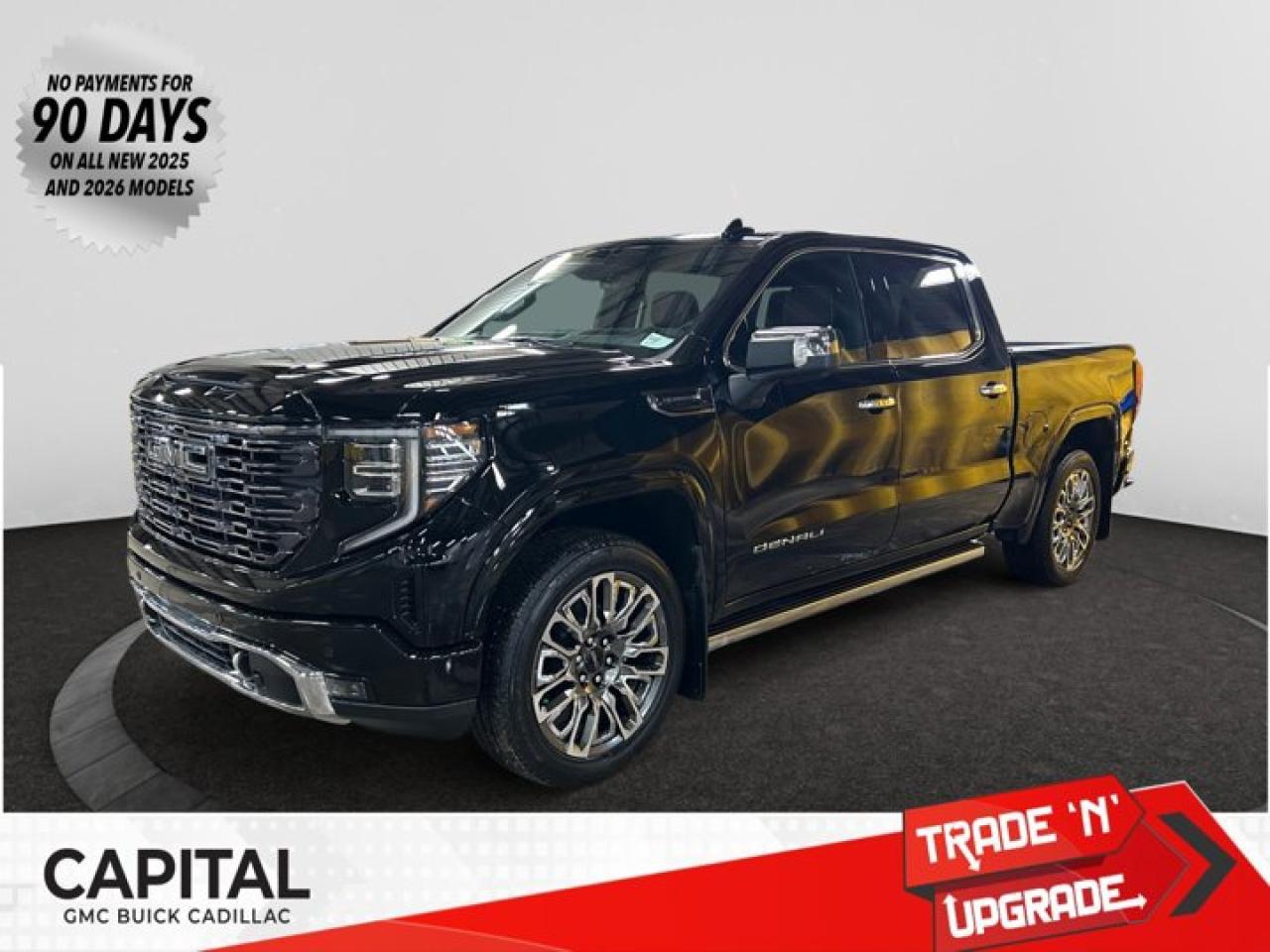 This 2026 GMC Sierra 1500 in Onyx Black is equipped with 4WD and Turbocharged Diesel I6 3.0L/183 engine.The Next Generation Sierra redefines what it means to drive a pickup. The redesigned for 2019 Sierra 1500 boasts all-new proportions with a larger cargo box and cabin. It also shaves weight over the 2018 model through the use of a lighter boxed steel frame and extensive use of aluminum in the hood, tailgate, and doors.To help improve the hitching and towing experience, the available ProGrade Trailering System combines intelligent technologies to offer an in-vehicle Trailering App, a companion to trailering features in the myGMC app and multiple high-definition camera views.GMC has altered the pickup landscape with groundbreaking innovation that includes features such as available Rear Camera Mirror and available Multicolour Heads-Up Display that puts key vehicle information low on the windshield. Innovative safety features such as HD Surround Vision and Lane Change Alert with Side Blind Zone alert will also help you feel confident and in control in the Next Generation Seirra.Key features of the Sierra Denali include: Taller stance and more dominant presence, GMC MultiPro Tailgate, Adaptive Rice Control, Authentic perforated Forge leather-appointed seating and open-pore ash wood trim, Available Head-Up Display and HD Rear Camera Mirror, and Available 420 hp 6.2L V8 with 10-speed automatic transmission.Check out this vehicles pictures, features, options and specs, and let us know if you have any questions. Helping find the perfect vehicle FOR YOU is our only priority.P.S...Sometimes texting is easier. Text (or call) 306-801-9090 for fast answers at your fingertips!Dealer License #914248Disclaimer: All prices are plus taxes & fees. See dealer for Details. Dealer Permit # 914248 See dealer for Details.