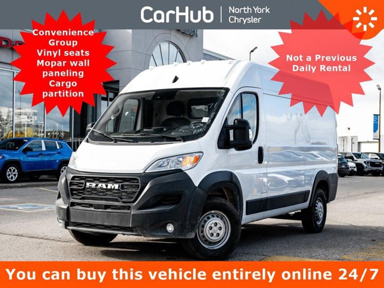 <p> Only 200 Miles! This Ram ProMaster Cargo Van delivers a Regular Unleaded V-6 3.6 L/220 engine powering this Automatic transmission. WHEELS: 16 X 6 STEEL  (STD), TRANSMISSION: 9-SPEED AUTOMATIC  (STD), SIDE WALL PANELING - LOWER. <p>This Ram ProMaster Cargo Van Comes Equipped with These Options <br /> QUICK ORDER PACKAGE 22B TRADESMAN W/PASS SEAT  -inc: Engine: 3.6L Pentastar VVT V6, Transmission: 9-Speed Automatic, Manual 4-Way Front Passenger Seat, Passenger Bucket Seat , MOPAR SIDE WALL PANELING U & L  -inc: Side Wall Paneling - Lower, MOPAR CARGO AREA FLOOR MAT, FULL-SIZE SPARE TIRE  -inc: Underslung Tire Carrier, ENGINE: 3.6L PENTASTAR VVT V6  (STD), CONVENIENCE GROUP  -inc: Rear Cargo LED Lamp, CARGO PARTITION W/SLIDING WINDOW, BRIGHT WHITE, Wireless Phone Connectivity, Wheel Centre Cap. </p> <p>Drive Happy with CarHub<br>*** All-inclusive, upfront prices -- no haggling, negotiations, pressure, or games*** Purchase or lease a vehicle and receive a $1000 CarHub Rewards card for service.  *** Purchase this vehicle fully online on CarHub websites</p> <p>Transparency Statement<br>USED VEHICLES:Online prices and payments are for finance purchases  please note there is a $850 safety certification fee. if not Certified, then as per OMVIC Regulations the vehicle is deemed to be not drivable and Not Certified. Cash purchases for used vehicles have a $2,350 surcharge which includes the safety certification (the finance price + $2,350).NEW VEHICLES:New financed vehicles are subject to an $ 850 Processing Fee. New cars priced at over $100,000 including add-ons or accessories are subject to the additional federal luxury tax.While every effort is taken to avoid errors, technical or human error can occur, so please confirm vehicle features, options, materials, and other specs with your CarHub representative. This can easily be done by calling us or by visiting us at the dealership. CarHub used vehicles come standard with 1 key. If we receive more than one key from the previous owner, we include them with the vehicle. Additional keys may be purchased at the time of sale. Ask your Product Advisor for more details. Payments are only estimates derived from a standard term/rate on approved credit. Terms, rates and payments may vary. Prices, rates and payments are subject to change without notice. Please see our website for more details.</p>