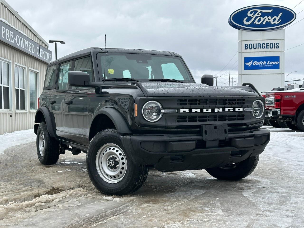 <p>The 2025 Ford Bronco Base 4 Door 4x4 in sleek black with a rugged 4×4 drivetrain is ready to deliver exceptional handling on and off the road. Its commanding presence and sporty lines make it an SUV that stands out wherever your journey takes you.</p><p>Step inside to a welcoming interior with a sophisticated gray cabin that offers both comfort and practicality. The SUVs design includes thoughtful touches like heated mirrors and a stylish leather/metal-look gear shifter, providing a modern yet enduring appeal.</p><p>Equipped with advanced technology, the Bronco keeps you connected and safe. Features such as a backup camera, Bluetooth connection, and smart device integration are at your fingertips. Enjoy peace of mind with driver aids like brake assist and keyless entry. Stay entertained on the go with satellite radio and a Wi-Fi hotspot, ensuring a drive thats as enjoyable as it is secure.</p><p>Ideal for adventurous families or individuals who value both style and performance, the 2025 Ford Bronco Base is the SUV that meets all your needs. Visit our dealership to learn more and arrange a test drive. Dont miss out on experiencing the thrill of the road in this capable vehicle.</p> <p><span style=color:rgb( 58 , 80 , 95 )>The discount shown on vehicle represents the </span><u>Cash Purchase</u><span style=color:rgb( 58 , 80 , 95 )> discount and is inclusive of all non-stackable and stackable cash purchase discounts from Ford of Canada and Bourgeois Motors Ltd. and is offered in lieu of sub-vented lease or finance rates. To get details on current discounts applicable to this and other vehicles in our inventory for Lease and Finance customer, see a member of our team. All offers for lease or finance are On Approved Credit (OAC).While every effort is made to ensure the accuracy of discounts and programs, programs are subject to change without notice </span><span style=color:rgb( 119 , 119 , 119 )>and may not be accurate or completely current. While every reasonable effort is made to ensure the accuracy of this data, we are not responsible for any errors or omissions contained on these pages.</span></p> <p><strong>Why Choose the Bourgeois Auto Group?</strong></p><p>For 80 years, Bourgeois Auto Group has been delivering exceptional automotive experiences. Our factor trained teams work to ensure you receive the shopping experience you deserve; whether you're looking for a new or new-to-you vehicle.</p><p>Shop 24/7 with our online showroom and chat service, ensuring convenience every step of the way. No hidden fees, full disclosure, and every pre-owned vehicle comes with a Carfax® report for peace of mind.</p><p>We offer a wide selection of pre-owned vehicles, all competitively priced using real-time market data. Get the best deal on your purchase and trade-in with our free Live Market Analysis report.</p><p>Looking to sell your car? We buy any make or modelno purchase required. Our simple to use online trade valuation tool will provide you with a clear, transparent selling experience whether you buy our car or not.</p><p>Backed by hundreds dedicated employees across 4 convenient locations, were here to meet all your automotive needs. Visit us in Midland or Parry Sound and explore our inventory or schedule your next service today.</p> <p><strong>Financing Your Next Vehicle with Bourgeois Motors Ford in Midland:</strong></p><p>At Bourgeois Motors Ford, we make financing your next vehicle simple and stress-free! Our team works with trusted lenders to find flexible options tailored to your budget. Drive away with confidenceapply today!</p><p>Take advantage of our online pre-qualification tool, backed by Equifax and TD Bank to find the payment that works for you. Simply <a href=https://www.bourgeoismotors.com/free-credit-check/ rel=nofollow><strong>CLICK HERE</strong></a><strong> </strong>to use our secure online credit tool with no impact to your credit.</p>