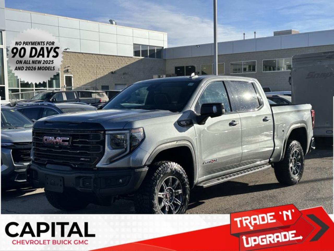 Scores 15 Highway MPG and 17 City MPG! This GMC Sierra 1500 delivers a Gas V8 6.2L/376 engine powering this Automatic transmission. TRANSMISSION, 10-SPEED AUTOMATIC WITH ELECTRONIC PRECISION SHIFT, ELECTRONICALLY CONTROLLED with overdrive, and tow/haul mode and steering column paddle shifters. Includes Cruise Grade Braking and Powertrain Grade Braking, REAR AXLE, 3.23 RATIO, LPO, SPORT PEDAL COVER KIT (dealer-installed).* This GMC Sierra 1500 Features the Following Options *LPO, OFF-ROAD HIGH CLEARANCE STEPS (dealer-installed), LPO, CARGO TIE-DOWNS, (4) (dealer-installed), LICENSE PLATE KIT, FRONT, GVWR, 7100 LBS. (3221 KG), ENGINE, 6.2L ECOTEC3 V8 (420 hp [313 kW] @ 5600 rpm, 460 lb-ft of torque [624 Nm] @ 4100 rpm); featuring Dynamic Fuel Management, ENGINE BLOCK HEATER, AT4X PREFERRED EQUIPMENT GROUP includes standard equipment, ACTIVE EXHAUST, DUAL, SPORT-MODE ENABLED, 3 YEARS SIRIUSXM, Wireless, Apple CarPlay / Wireless Android Auto.* Visit Us Today *Come in for a quick visit at Capital Chevrolet Buick GMC Inc., 13103 Lake Fraser Drive SE, Calgary, AB T2J 3H5 to claim your GMC Sierra 1500!