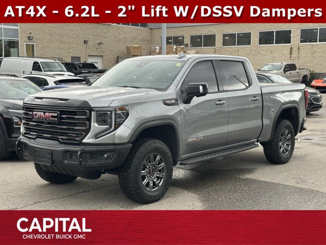 Scores 15 Highway MPG and 17 City MPG! This GMC Sierra 1500 delivers a Gas V8 6.2L/376 engine powering this Automatic transmission. TRANSMISSION, 10-SPEED AUTOMATIC WITH ELECTRONIC PRECISION SHIFT, ELECTRONICALLY CONTROLLED with overdrive, and tow/haul mode and steering column paddle shifters. Includes Cruise Grade Braking and Powertrain Grade Braking, REAR AXLE, 3.23 RATIO, LPO, SPORT PEDAL COVER KIT (dealer-installed).* This GMC Sierra 1500 Features the Following Options *LPO, OFF-ROAD HIGH CLEARANCE STEPS (dealer-installed), LPO, CARGO TIE-DOWNS, (4) (dealer-installed), LICENSE PLATE KIT, FRONT, GVWR, 7100 LBS. (3221 KG), ENGINE, 6.2L ECOTEC3 V8 (420 hp [313 kW] @ 5600 rpm, 460 lb-ft of torque [624 Nm] @ 4100 rpm); featuring Dynamic Fuel Management, ENGINE BLOCK HEATER, AT4X PREFERRED EQUIPMENT GROUP includes standard equipment, ACTIVE EXHAUST, DUAL, SPORT-MODE ENABLED, 3 YEARS SIRIUSXM, Wireless, Apple CarPlay / Wireless Android Auto.* Visit Us Today *Come in for a quick visit at Capital Chevrolet Buick GMC Inc., 13103 Lake Fraser Drive SE, Calgary, AB T2J 3H5 to claim your GMC Sierra 1500!