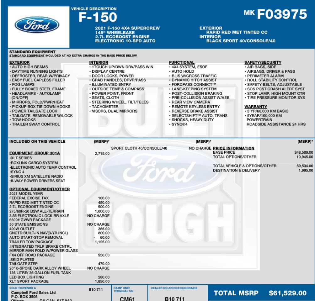 2021 Ford F-150 XLT FX4 4WD Crew One Owner | Low Kms | Clean Truck Photo