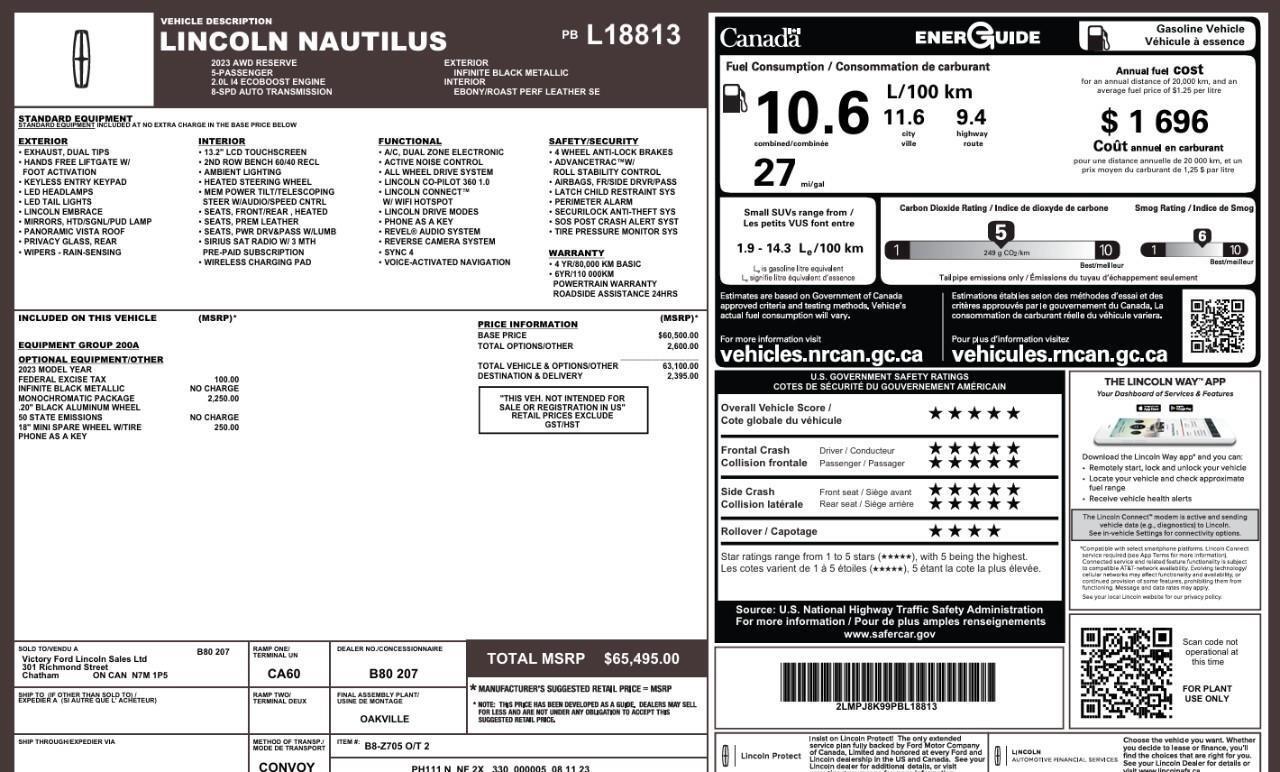 2023 Lincoln Nautilus Reserve Jet Pkg   Heated/Cooled Seats Photo
