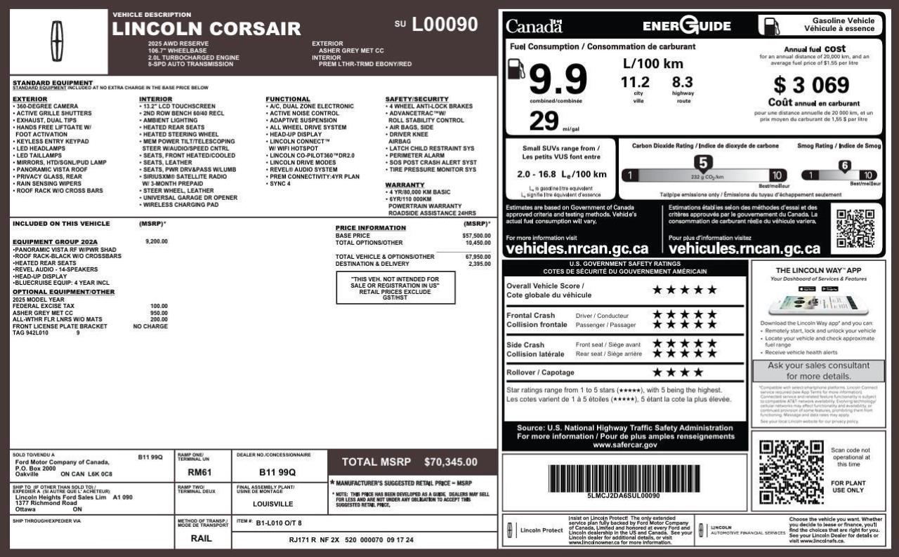 2025 Lincoln Corsair Reserve   5.99% for 72 months O.A.C  202A Photo