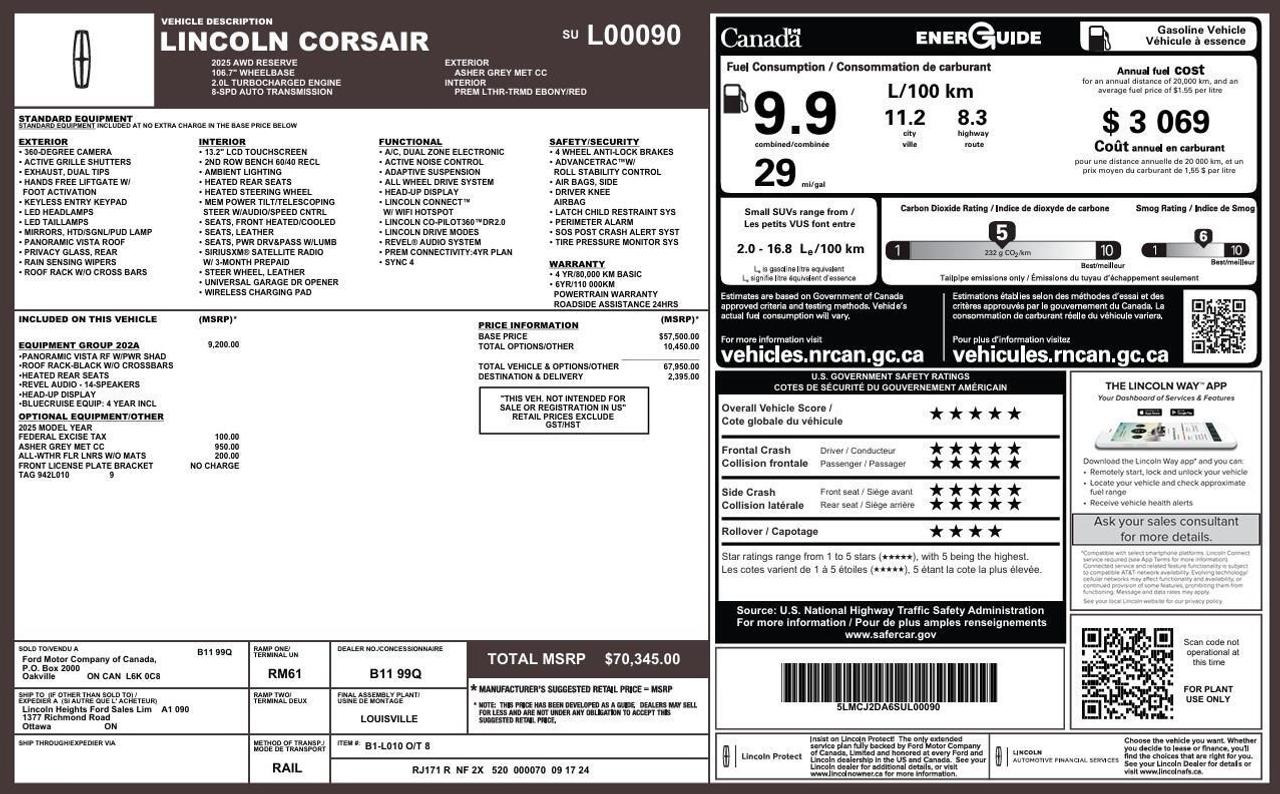 2025 Lincoln Corsair Reserve   4.99% for 72 months O.A.C  202A Photo