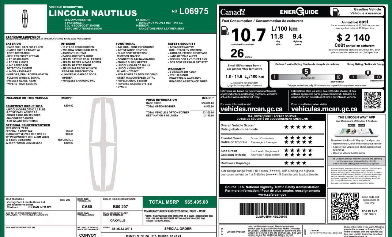 2022 Lincoln Nautilus Reserve 201A Package    Massaging Seats Photo