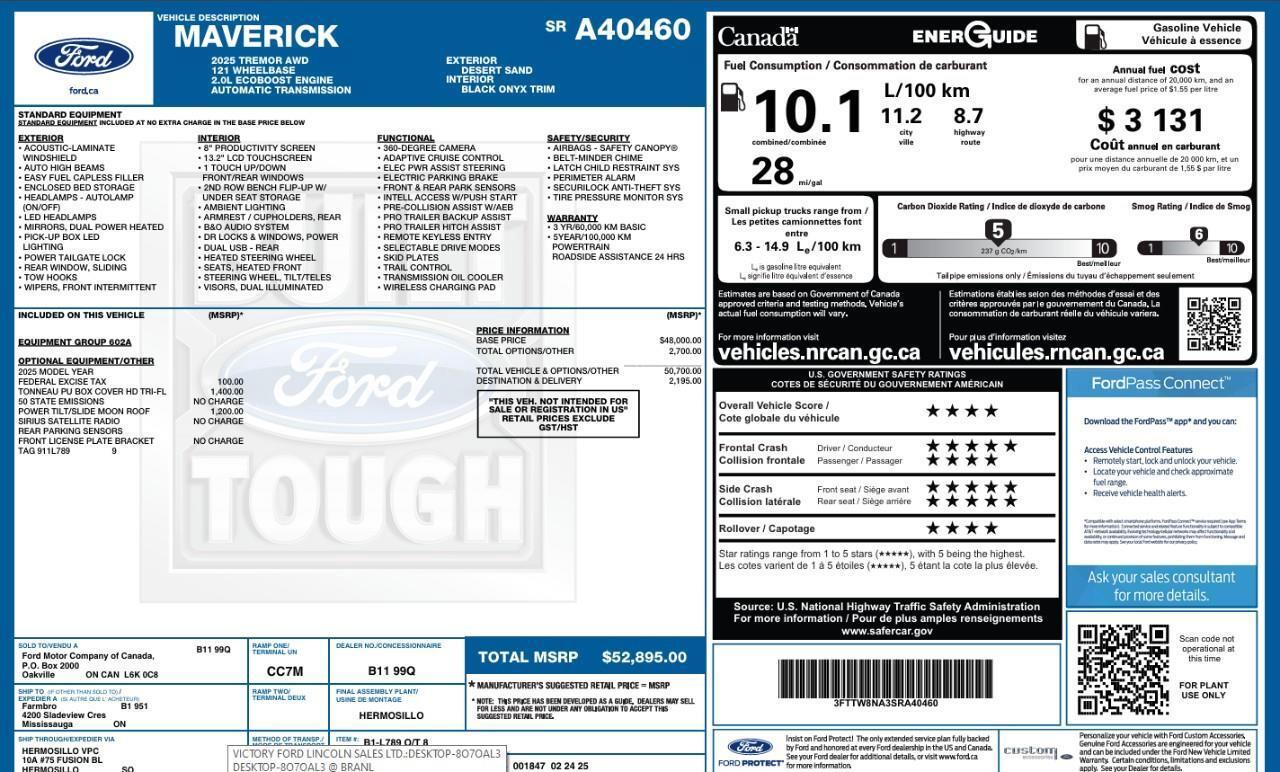 2025 Ford Maverick Tremor 4.99% for 84 months O.A.C.   Moonroof Photo