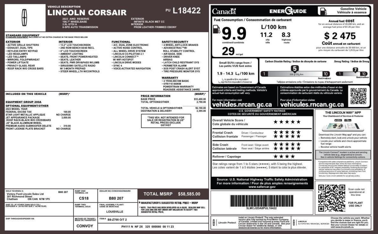 2023 Lincoln Corsair Reserve Jet Appearance Package   Nav Photo