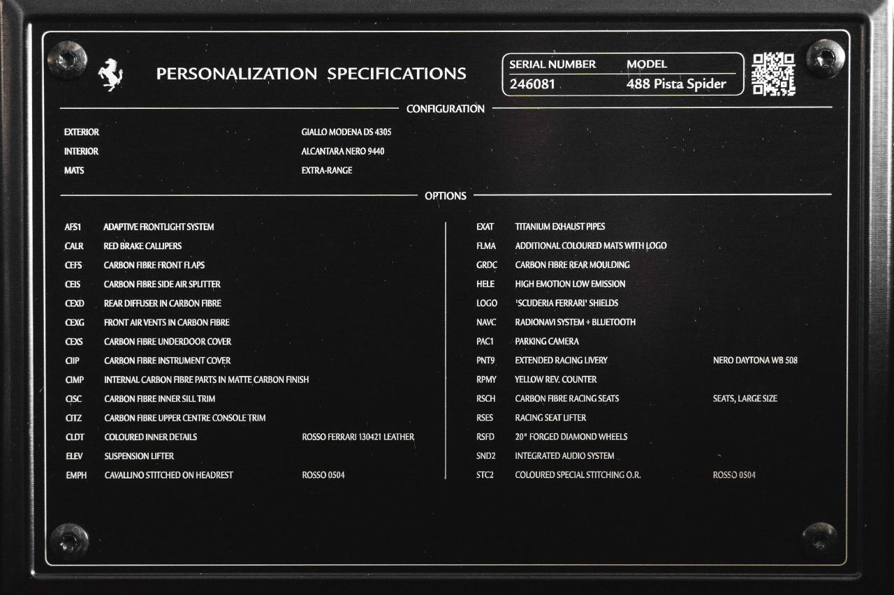 2019 Ferrari 488 Pista Spider Warranty Valid Until August 2026! Photo