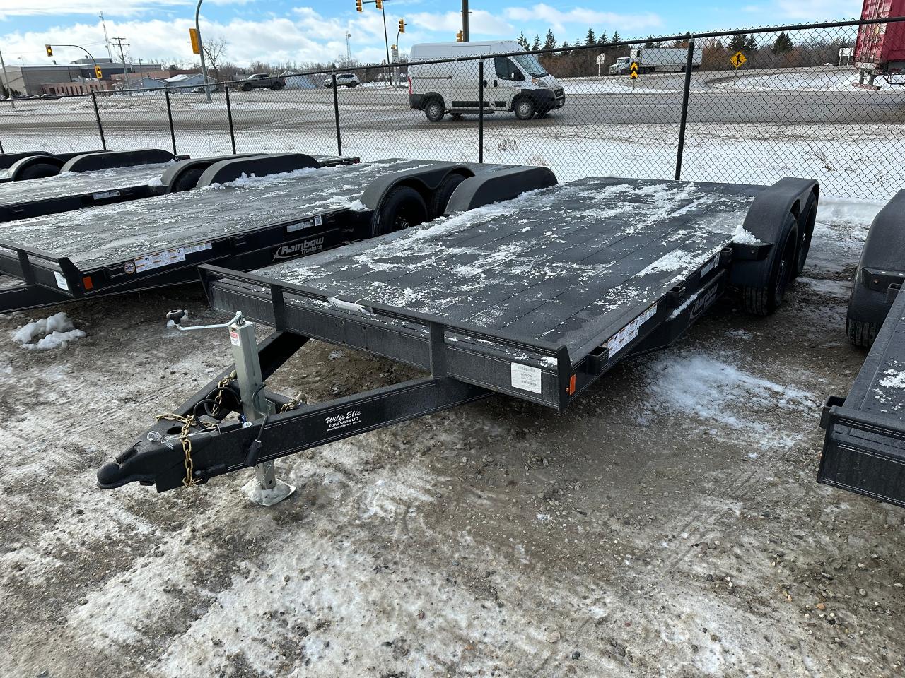 <p><span style=font-family: Segoe UI, sans-serif; font-size: 18px;>18&rsquo; Rainbow Excursion Car & Equipment Trailer, dove tail, tandem 5200 lb axles, GVWR 9900 lbs, 2115 lbs curb weight, 2 5/16 coupler, spare tire and holder, stone guard protection, silver graphics package, advanced hybrid polyurea coating exterior finish, LED lights, removable tear drop fender, 6&rdquo; channel frame & hitch, 5&rsquo; slide in ramps.&nbsp;&nbsp;Stock#HH5449. For more info call Wilfs Elie Ford toll free 877-360-3673. Dealer# 0521.</span></p>