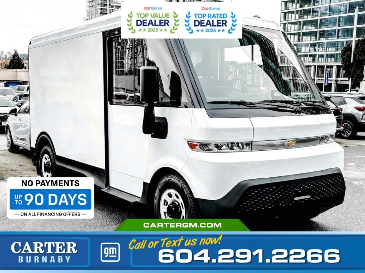 Power your business forward with the 2025 Chevrolet BrightDrop 400 eAWD, a fully electric work van built for serious productivity. Featuring AWD Preferred Equipment, a Max Range battery with up to 437 km of estimated range, and an 11,000-lb GVWR, its ready for demanding jobs. Inside, enjoy a smart, upfitted workspace with EV-safe drill-free flooring, locking aluminum shelving, deep bins, PartsKeeper cases, a 5-drawer cabinet, and an aluminum workbench with a hardwood top.  Come take it for a test drive today and experience all this stylish vehicle has to offer!  WHY CARTER GM BURNABY?  - An unrivalled vehicle purchasing experience! - Exceeding our loyal customers expectations since 1963 - 4.5 Google star rating with 2,175+ customer reviews) - CarGurus Top-Rated Dealer 2025 Award - CarGurus Top Value Dealer 2025 Award - Vehicle trades welcome! Best price guaranteed! - We provide upfront pricing, zero hidden fees, and 100% transparency - Fast approvals and 99% acceptance rates (no matter your current credit status!) - Multilingual staff (many languages spoken) - Comfortable non-pressured environment with in-store television, WIFI and a childrens play area! - In-store restaurant: fresh daily menu        Were here to help you drive the vehicle you want, the vehicle you deserve! QUESTIONS? GREAT! WEVE GOT ANSWERS! To speak with a friendly vehicle specialist - CALL NOW! (Doc. Fee: $495.00 Dealer Code: D5505)