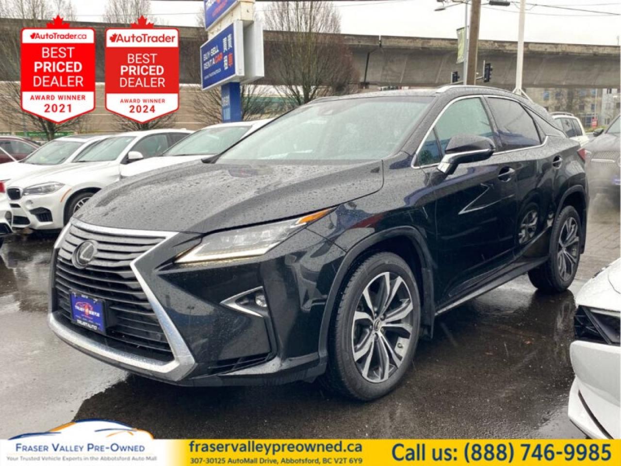 2019 Lexus RX 350 Premium AWD - 53,891 km - Local - Low Mileage - Clean History - No Accidents - Nicely Loaded Spec
 
Fraser Valley Pre-Owned is proud to present this low-kilometre Lexus RX 350 Premium AWDlocal BC history, no accidents, and exceptionally clean inside and out. Smooth 3.5L V6, 8-speed automatic, and Lexus signature quiet cabin make every commute feel first class. It drives tight, tracks straight, and shows the kind of care you want in a pre-owned luxury SUV.
 
Features:
Premium Package
All-Wheel Drive (AWD)
3.5L V6  8-speed automatic
12.3-inch display with Navigation
Apple CarPlay  Bluetooth  SiriusXM
Premium leather seating
Heated and ventilated front seats
Heated rear seats
Heated leather steering wheel
Power tilt/telescopic steering column
Moonroof
Wood grain trim  Illuminated scuff plates
Power liftgate  Smart key  Push-button start
Blind Spot Monitor  Rear Cross-Traffic Alert
Pre-Collision System
Lane Departure Alert with Steering Assist
Adaptive Cruise Control
Premium LED headlights  Fog/Cornering lamps
Rain-sensing wipers  Auto-dimming mirrors
Aluminum wheels
 
Quietly luxurious, beautifully kept, and ready for its next chapterthis RX 350 Premium checks all the right boxes for comfort, reliability, and value.
 
Fraser Valley Pre-Owned - the only dedicated pre-owned store inside the Fraser Valley Automall. Multiple-time AutoTrader Lowest Priced Dealer and 2025 Canadian Consumer Choice Awards recipient for Pre-Owned Auto Dealership of the Year. Every vehicle is inspected and serviced to a high standard so you get superior quality without paying new-car depreciation. We offer $0 down financing and welcome cash buyers - quick approvals, fair terms, no pressure. Visit us at 307-30125 Auto Mall Drive, Abbotsford BC V2T 6Y9 - fraservalleypreowned.ca.
 
To apply right now for financing use this link : https://www.fraservalleypreowned.ca/abbotsford-car-loan-application-british-columbia
 
 

| Our Quality Guarantee: We maintain the highest standard of quality that is required for a Pre-Owned Dealership to operate in an Auto Mall. We provide an independent 360-degree inspection report through licensed 3rd Party mechanic shops. Thus, our customers can rest assured each vehicle will be a reliable, and responsible purchase.  |  Purchase Disclaimer: Your selected vehicle may have a differing finance and cash prices. When viewing our vehicles on third party  marketplaces, please click over to our website to verify the correct price for the vehicle. The Sale Price on third party websites will always reflect the Finance Price of our vehicles. If you are making a Cash Purchase, please refer to our website for the Cash Price of the vehicle.  | All prices are subject to and do not include, a $995 Finance Fee, a $995 Document Fee, and a $150 GPS Lot Security fee.   These fees as well as taxes, are included in all listed listed payment quotes. Please speak with Dealer for full details and exact numbers.  o~o