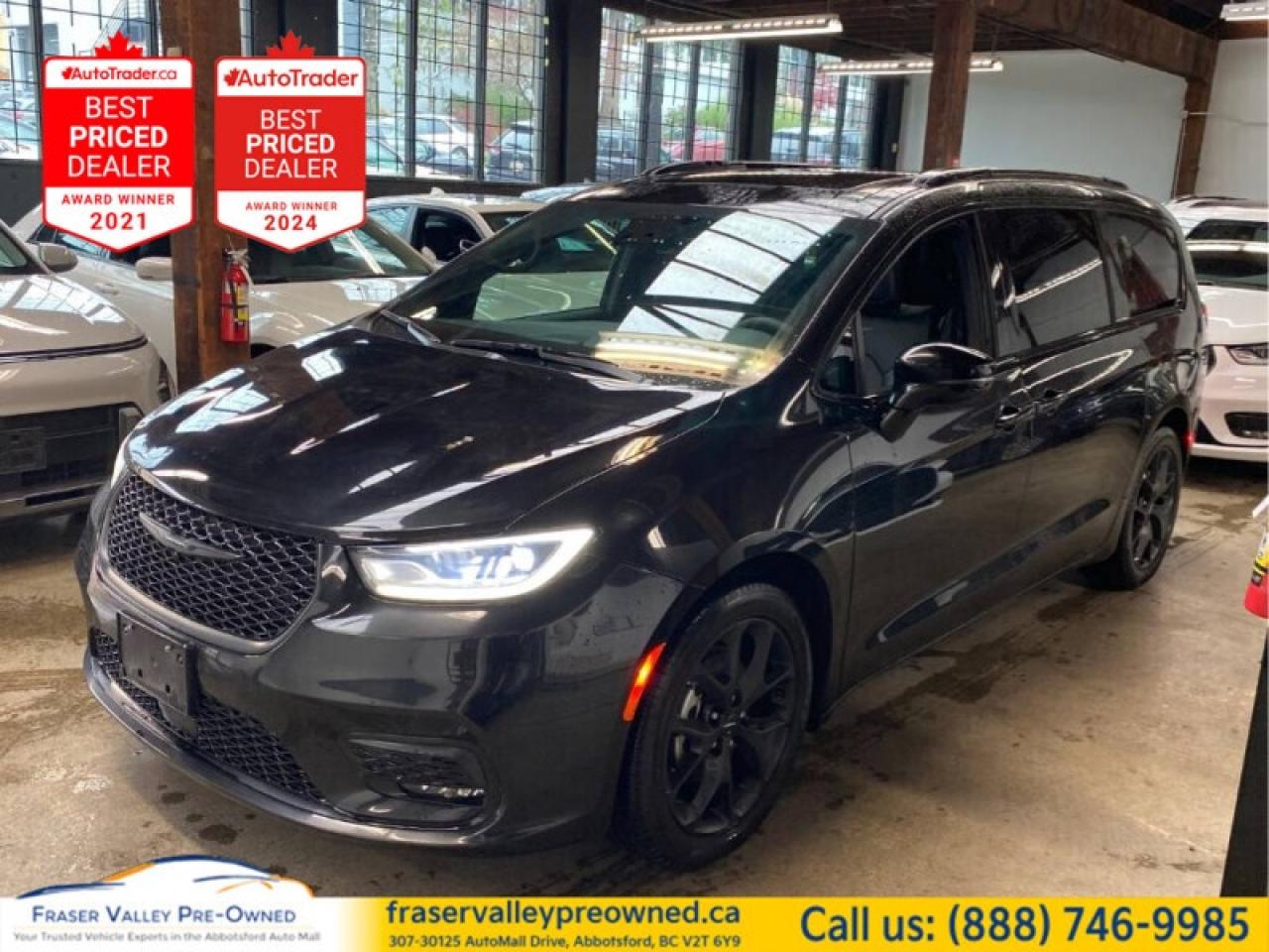 2024 Chrysler Pacifica Touring L - 33,499 km - Fully Loaded Luxury Mini Van - High MSRP Build ($62,950!) - Local - Clean Title - 360 Camera - Panoramic Moonroof - Adaptive Cruise - Fully Loaded
 
Fraser Valley Pre-Owned is proud to present this Diamond Black Crystal Pearl 2024 Chrysler Pacifica Touring L with the S Appearance Package. Original MSRP was $62,950 - someone else already took the big depreciation hit, so you get the luxury family van for about half the new price. Local, very well kept, clean history aside from one minor claim in 2024 under $2,900 - beautifully maintained and it shows. Showroom-level condition, loaded, and finished in the most sought-after spec.
 
Features:
Panoramic moonroof
Uconnect 5 NAV - 10.1-inch display - Apple CarPlay/Android Auto - 4G Wi-Fi
360° Surround View camera  Park-Sense front/rear assist
Adaptive Cruise Control  Forward Collision Warning with Active Braking
Lane Departure Warning with Lane Keep Assist  Auto high-beam control
Heated front seats  Heated leather steering wheel  Driver memory
Power sliding doors  Power liftgate  Proximity key  Remote start
Active transfer case with front-axle disconnect (AWD efficiency)
Second-row captains chairs  Stow n Go cargo versatility
Alpine audio - 9 speakers - subwoofer - 506-watt amp
Black daylight opening moldings  Black Stow n Place roof rack
20x7.5-inch S-model aluminum wheels
Pirelli 245/50R20 self-sealing all-season tires
Piano Black interior accents with Anodized Ice Cave trim
 
This Touring L S looks right, drives tight, and nails the brief: luxury-leaning cabin, blacked-out curb appeal, real-world family utility, and the newest Uconnect tech. If youve been pricing new vans, this one makes the math easy.
 
Fraser Valley Pre-Owned - the only dedicated pre-owned store inside the Fraser Valley Automall. Multiple-time AutoTrader Lowest Priced Dealer and 2025 Canadian Consumer Choice Awards recipient for Pre-Owned Auto Dealership of the Year. Every vehicle is inspected and serviced to a high standard so you get superior quality without paying new-car depreciation. We offer $0 down financing and welcome cash buyers - quick approvals, fair terms, no pressure. Visit us at 307-30125 Auto Mall Drive, Abbotsford BC V2T 6Y9 - fraservalleypreowned.ca.
 

 To view the original window sticker for this vehicle view this http://www.chrysler.com/hostd/windowsticker/getWindowStickerPdf.do?vin=2C4RC1BG0RR157612. 

 
To apply right now for financing use this link : https://www.fraservalleypreowned.ca/abbotsford-car-loan-application-british-columbia
 
 

| Our Quality Guarantee: We maintain the highest standard of quality that is required for a Pre-Owned Dealership to operate in an Auto Mall. We provide an independent 360-degree inspection report through licensed 3rd Party mechanic shops. Thus, our customers can rest assured each vehicle will be a reliable, and responsible purchase.  |  Purchase Disclaimer: Your selected vehicle may have a differing finance and cash prices. When viewing our vehicles on third party  marketplaces, please click over to our website to verify the correct price for the vehicle. The Sale Price on third party websites will always reflect the Finance Price of our vehicles. If you are making a Cash Purchase, please refer to our website for the Cash Price of the vehicle.  | All prices are subject to and do not include, a $995 Finance Fee, a $995 Document Fee, and a $150 GPS Lot Security fee.   These fees as well as taxes, are included in all listed listed payment quotes. Please speak with Dealer for full details and exact numbers.  o~o