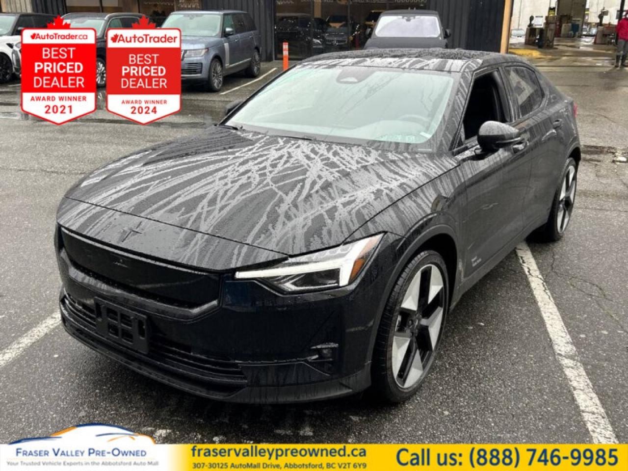 2024 Polestar 2 Long Range Dual Motor AWD - 21,531 km - Local BC  Clean History  Loaded
 
Fraser Valley Pre-Owned is proud to present this sleek, all-electric 2024 Polestar 2 Long Range Dual Motor AWD. Local BC car with a super clean history, low mileage, and the right spec - dual-motor traction, Google built-in, and driver assists that make every commute feel next-gen. It looks sharp, drives tight, and the instant torque reminds you why EVs are addictive. It sits right in the sweet spot for range, performance, and tech - if youve been waiting for the one, this is it.
 
Features:
Dual Motor AWD powertrain
Long Range battery
One-pedal drive with regen
Heat pump efficiency
360° surround view camera
Front and rear parking assist
Pilot Assist adaptive cruise with lane centering
Blind spot monitor and rear cross-traffic alert
Lane keep assist and forward collision mitigation
Wireless Apple CarPlay
Android Auto (Google built-in)
Native Google Maps/Assistant/Play
Onboard navigation with live traffic
Wireless phone charging
Digital driver display
Heated front seats
Heated steering wheel
Power front seats with memory
Power folding heated mirrors
LED headlights and signature taillights
Alloy wheels
Proximity key with push-button start
Back-up camera
 
Fully Inspected, Serviced, & Ready to Go!
 
Fraser Valley Pre-Owned - the only dedicated pre-owned store inside the Fraser Valley Automall. Multiple-time AutoTrader Lowest Priced Dealer and 2025 Canadian Consumer Choice Awards recipient for Pre-Owned Auto Dealership of the Year. Every vehicle is inspected and serviced to a high standard so you get superior quality without paying new-car depreciation. We offer $0 down financing and welcome cash buyers - quick approvals, fair terms, no pressure. Visit us at 307-30125 Auto Mall Drive, Abbotsford BC V2T 6Y9 - fraservalleypreowned.ca.
 
To apply right now for financing use this link : https://www.fraservalleypreowned.ca/abbotsford-car-loan-application-british-columbia
 
 

| Our Quality Guarantee: We maintain the highest standard of quality that is required for a Pre-Owned Dealership to operate in an Auto Mall. We provide an independent 360-degree inspection report through licensed 3rd Party mechanic shops. Thus, our customers can rest assured each vehicle will be a reliable, and responsible purchase.  |  Purchase Disclaimer: Your selected vehicle may have a differing finance and cash prices. When viewing our vehicles on third party  marketplaces, please click over to our website to verify the correct price for the vehicle. The Sale Price on third party websites will always reflect the Finance Price of our vehicles. If you are making a Cash Purchase, please refer to our website for the Cash Price of the vehicle.  | All prices are subject to and do not include, a $995 Finance Fee, a $995 Document Fee, and a $150 GPS Lot Security fee.   These fees as well as taxes, are included in all listed listed payment quotes. Please speak with Dealer for full details and exact numbers.  o~o