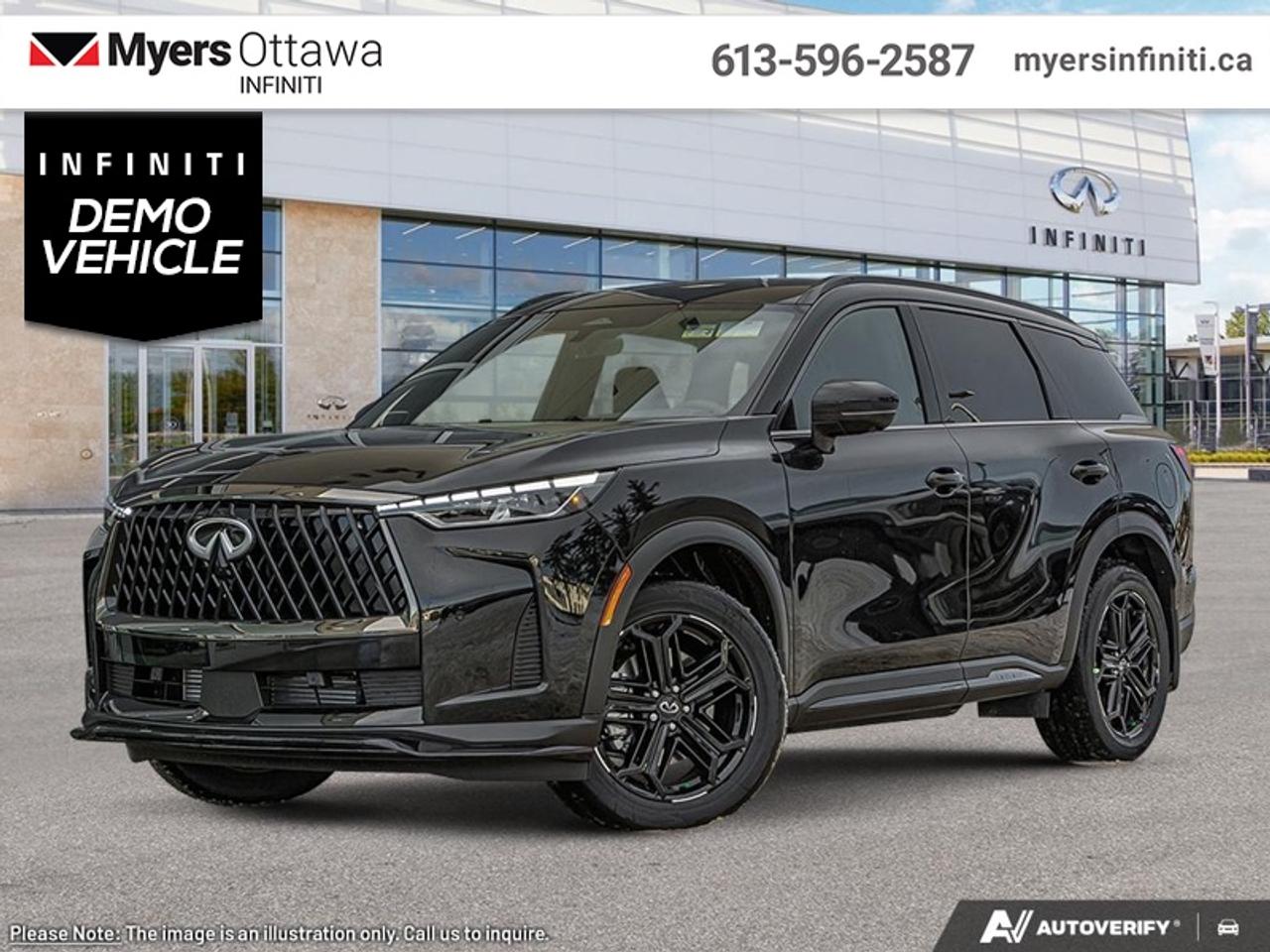<b>Low Mileage!</b><br> <br>  Compare at $76450 - Our Price is just $74223! <br> <br>The 2026 INFINITI QX60 stands out with its confident presence, sculpted exterior lines and upscale character that elevate every arrival. This 2026 INFINITI QX60 is for sale today in Ottawa. <br> <br>From the outside, the 2026 QX60 presents a poised silhouette with refined bodywork, bold lighting elements and distinctive styling that reflect its upscale SUV identity. Inside, the cabin features premium materials, intuitive technology and comfortable seating crafted for all three rows to support driver, passengers and family life alike. With its refined character, modern features and INFINITIs dedication to luxury-oriented design, the QX60 offers a well-rounded driving experience geared for both style and utility. This low mileage SUV has just 2,999 km. Its Mineral Black Pearl in colour. It has an Automatic transmission and is powered by a 268HP 2.0L 4 Cylinder Engine. <br> <br> Our QX60s trim level is SPORT.<br> <br>To apply right now for financing use this link: <a href=https://www.myersinfiniti.ca/finance/ target=_blank>https://www.myersinfiniti.ca/finance/</a><br><br> <br/><br>*LIFETIME ENGINE TRANSMISSION WARRANTY NOT AVAILABLE ON VEHICLES WITH KMS EXCEEDING 140,000KM, VEHICLES 8 YEARS & OLDER, OR HIGHLINE BRAND VEHICLE(eg. BMW, INFINITI. CADILLAC, LEXUS...)<br> Come by and check out our fleet of 50+ used cars and trucks and 120+ new cars and trucks for sale in Ottawa.  o~o