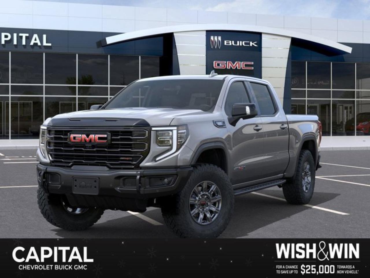 This GMC Sierra 1500 boasts a Turbocharged Diesel I6 3.0L/183 engine powering this Automatic transmission. TRANSMISSION, 10-SPEED AUTOMATIC WITH ELECTRONIC PRECISION SHIFT, ELECTRONICALLY CONTROLLED with overdrive, tow/haul mode and steering column paddle shifters. Includes Cruise Grade Braking and Powertrain Grade Braking (STD), REAR AXLE, 3.23 RATIO, LPO, OFF-ROAD HIGH CLEARANCE STEPS (dealer-installed).*This GMC Sierra 1500 Comes Equipped with These Options *LPO, GMC MULTIPRO TAILGATE STEP LIGHTS (dealer-installed), LPO, CARGO TIE-DOWNS, (4) (dealer-installed), LICENSE PLATE KIT, FRONT, GVWR, 7300 LBS. (3311 KG) (STD), ENGINE, DURAMAX 3.0L TURBO-DIESEL I6 (305 hp [227 kW] @ 3750 rpm, 495 lb-ft of torque [671 Nm] @ 2750 rpm) (Includes (KW5) 220-amp alternator and (K05) engine block heater.) (STD), AT4X PREFERRED EQUIPMENT GROUP includes standard equipment, 3 YEARS SIRIUSXM, Wireless, Apple CarPlay / Wireless Android Auto, Wireless Charging, Wipers, front rain-sensing.* Stop By Today *Stop by Capital Chevrolet Buick GMC Inc. located at 13103 Lake Fraser Drive SE, Calgary, AB T2J 3H5 for a quick visit and a great vehicle!