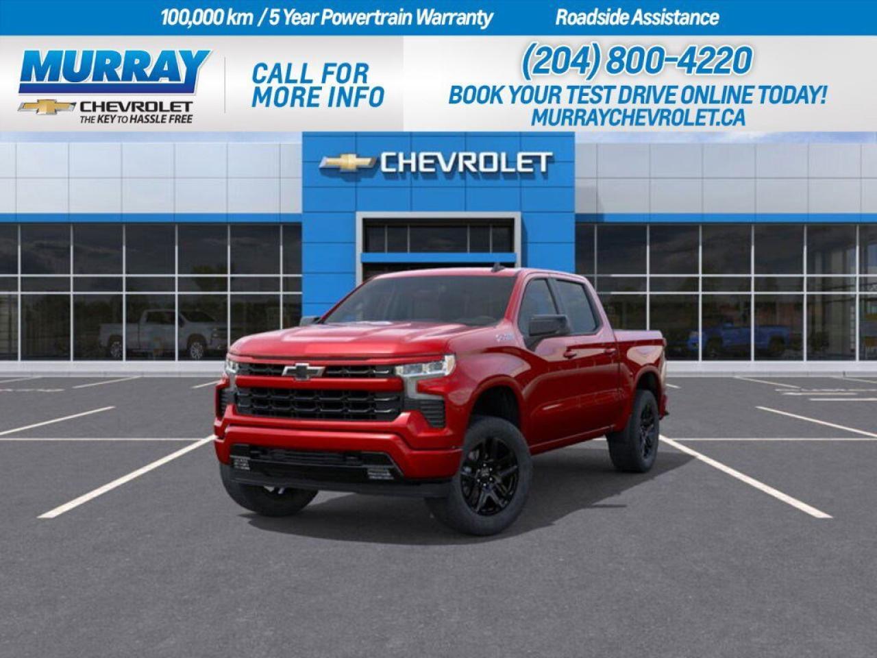 *ENGINE 5.3L ECOTEC3 V8* *TRANSMISSION 8-SPEED AUTOMATIC* *Z71 OFF-ROAD PACKAGE*  Discover the stunning 2026 Chevrolet Silverado 1500 RST, a remarkable combination of power and style, now available right here in Winnipeg. This Crew Cab Pickup is designed for the adventurer who demands both performance and comfort. Equipped with a robust 5.3L EcoTec3 V8 engine, it delivers an impressive 355 horsepower and 518 Nm of torque, ensuring you have all the power you need for any journey. The dynamic fuel management system optimizes efficiency without compromising on performance, allowing you to conquer city streets and rugged trails alike.  The 8-speed automatic transmission seamlessly matches the power of the V8 engine, providing a smooth and controlled driving experience with features like cruise grade braking and powertrain grade braking. The Z71 Off-Road Package enhances your off-road adventures, featuring hill descent control, skid plates, and a heavy-duty air filter, ensuring your Silverado is as tough as it looks.  Inside, comfort meets functionality with jet black cloth seats and a center console, making every drive a pleasure. The radiant red tintcoat exterior is complemented by high gloss black painted aluminum wheels, adding a touch of elegance to its robust build. With advanced safety features like lane keeping assist, front collision warning, and a back-up camera, your peace of mind is always a priority.  Whether youre tackling the great outdoors or cruising through the city, the 2026 Chevrolet Silverado 1500 RST is the perfect companion for every drive.  Dealer Permit #1740