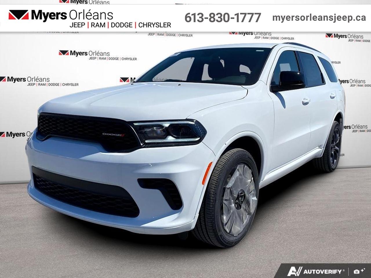 <b>Heated Seats,  Navigation,  Power Liftgate,  Remote Start,  ParkSense!</b><br> <br> Amazing suspension, a roomy, comfortable interior, and awesome motors from the Dodge line, the Dodge Durango is ready to roll. <br> <br>Filled with impressive standard features, this family friendly 2026 Dodge Durango is a surprising and adventurous SUV. Versatile as they come, you can manage any road you find in comfort and style, while effortlessly leading the pack in this Dodge Durango. For a capable, impressive, and versatile family SUV that can still climb mountains, this Dodge Durango is ready for your familys next big adventure.<br> <br>This White Knuckle SUV has an Automatic transmission and is powered by a 295HP 3.6L V6 Cylinder Engine. <br> <br> Our Durangos trim level is GT. This trim delivers the perfect balance of power, practicality, and comfort for drivers who want more out of every drive. With bold styling highlighted by 20-inch aluminum wheels, LED lighting, and a commanding stance, it makes a strong impression on the road. Inside, heated front seats, tri-zone climate control, and a large Uconnect 10.1-inch touchscreen with navigation and smartphone integration keep every journey connected and enjoyable. Convenience features like a power liftgate, keyless entry, and remote start make daily life easier, while advanced driver-assist systems including Blind Spot Detection, ParkSense Rear Sensors, and a ParkView Back-Up Camera provide extra confidence wherever the road leads. This vehicle has been upgraded with the following features: Heated Seats, Navigation, Power Liftgate, Remote Start, ParkSense, Blind Spot Detection.<br><br> View the original window sticker for this vehicle with this url <b><a href=http://www.chrysler.com/hostd/windowsticker/getWindowStickerPdf.do?vin=1C4RDJDG6TC235482 target=_blank>http://www.chrysler.com/hostd/windowsticker/getWindowStickerPdf.do?vin=1C4RDJDG6TC235482</a></b>.<br> <br>To apply right now for financing use this link: <a href=https://www.myersorleansjeep.ca/apply-for-financing/ target=_blank>https://www.myersorleansjeep.ca/apply-for-financing/</a><br><br> <br/> Total  rebate of $8500 is reflected in the price.   5.29% financing for 96 months. <br> Buy this vehicle now for the lowest weekly payment of <b>$172.66</b> with $0 down for 96 months @ 5.29% APR O.A.C. ( Plus applicable taxes -  **Rebates may not be applicable on all purchase types [cash, lease, or finance]. Eligibility and conditions may vary. Please see dealer for full details and confirmation of eligibility.   / Total Obligation of $71827  ).  Incentives expire 2026-06-01.  See dealer for details. <br> <br>The road to new driving experiences begins in our inventory, where youll find an incredible array of brand-new cars, trucks, minivans, and SUVs, including two of our bestselling models, the Dodge Ram 1500 and the Dodge Grand Caravan. If you want to know what the cutting edge of automotive technology looks like, all you have to do is visit Myers Orleans Jeep! Each model comes loaded with the convenient features and cool technology that help make every trip memorable. Looking for additional everyday luxury at a price thats incredibly wallet-friendly? Choose from our selection of quality pre-owned models! If you can think of a road, our friendly and knowledgeable sales team will help you find the perfect vehicle to drive it.<br><br>We may be a well-established dealership thats been part of the community for many years, but that doesnt mean were stuck in the past! At Myers Orleans Jeep, were proud to provide a fresh, modern approach to car buying. Using our array of online tools, you can browse our extensive inventory, schedule a service appointment, order parts, and even apply for credit from wherever youve got a connection. Our goal is to create relationships that will last, and we know that the best way to do this is by providing a dealership experience thats based on honesty, transparency, trust, and a commitment to customers. Stop by today and discover all the ways we go above and beyond for you.<br><br> Come by and check out our fleet of 40+ used cars and trucks and 80+ new cars and trucks for sale in Orleans.  o~o