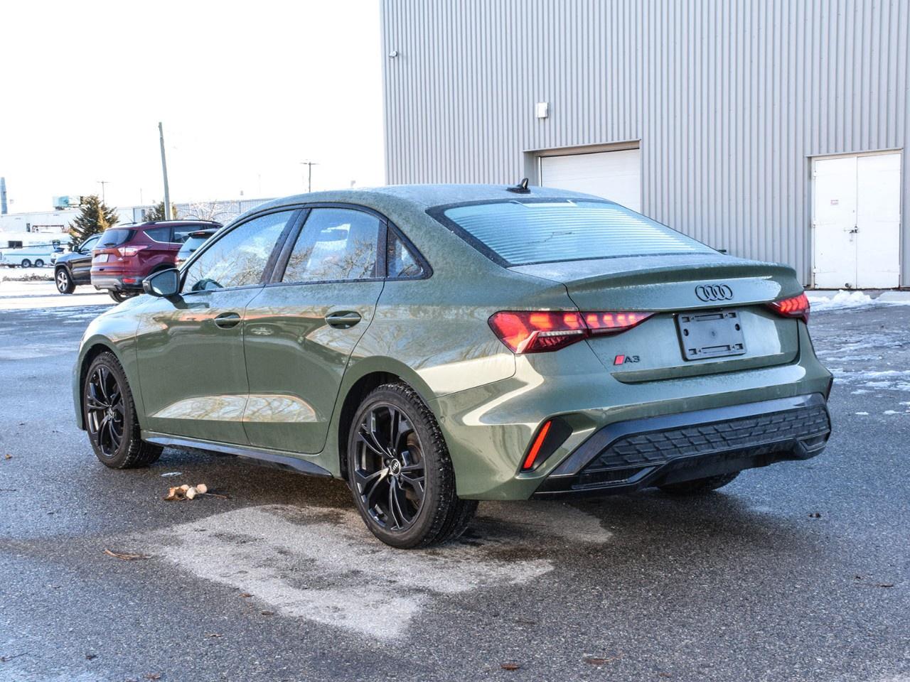 Meet Hunter,<br /><br />This 2025 Audi A3 40 Progressiv has just 19,038 km, and he's already perfected the balance between premium refinement and athletic excitement. Drenched in a rare, striking Green and powered by quattro all-wheel drive, Hunter never blends in he hunts for attention everywhere he goes.<br /><br />Sporty swagger with a luxury edge.<br /><br />Hunter carries the kind of confidence only a German-engineered sport sedan can offer:<br /><br />2.0L TFSI engine paired with a lightning-fast 7-speed Stronic<br /><br />quattro traction that dominates any weather<br /><br />Sport Suspension for sharp, controlled handling<br /><br />S Line Sport Package for that extra dose of aggression<br /><br />Every drive feels purposeful responsive, precise, and unapologetically fun.<br /><br />A cockpit built for the driver.<br /><br />Slide inside and Hunter puts you in command:<br /><br />Advanced Front Sport Seats<br /><br />3-spoke flat-bottom leather steering wheel<br /><br />Black Optics exterior + black mirrors + black headliner<br /><br />Stainless steel sport pedals<br /><br />It's a clean, focused performance environment the kind that makes you want to take the long way home.<br /><br />Though performance-focused, he's still all luxury.<br /><br />Hunter doesn't compromise comfort:<br /><br />Leather seating surfaces<br /><br />Heated front seats<br /><br />Power moonroof<br /><br />Dual-zone climate control<br /><br />Audi Connect Safety & Service<br /><br />Premium materials, intelligent tech, and everyday usability all wrapped in a sleek, upscale cabin.<br /><br />Looks that strike first.<br /><br />With 18 5-Y twin-spoke alloys, a bold stance, and that standout District Green Metallic paint, Hunter hits the road with purpose. He's stylish, athletic, and impossible to overlook.<br /><br />Hunter in one sentence:<br /><br />A sharp, confident, luxury sport sedan built for drivers who crave precision, presence, and a little bit of adrenaline.<br /><br />*Lease terms are based on a 60-month lease (other terms available) at an interest rate of 5.29%. Total amount due at signing is $3,185. The lease includes an annual mileage allowance of 18,000 km. A $395 lease-end fee applies at the conclusion of the term. The vehicle may be purchased at lease end for $18,077 plus applicable taxes and licensing. Excess mileage will be charged at $0.25 per kilometer. See dealer for complete details.<br /><br />Here at Chatham Chrysler, our Financial Services Department is dedicated to offering the service that you deserve. We are experienced with all levels of credit and are looking forward to sitting down with you. Chatham Chrysler Proudly serves customers from London, Ridgetown, Thamesville, Wallaceburg, Chatham, Tilbury, Essex, LaSalle, Amherstburg and Windsor with no distance being ever too far! At Chatham Chrysler, WE CAN DO IT!