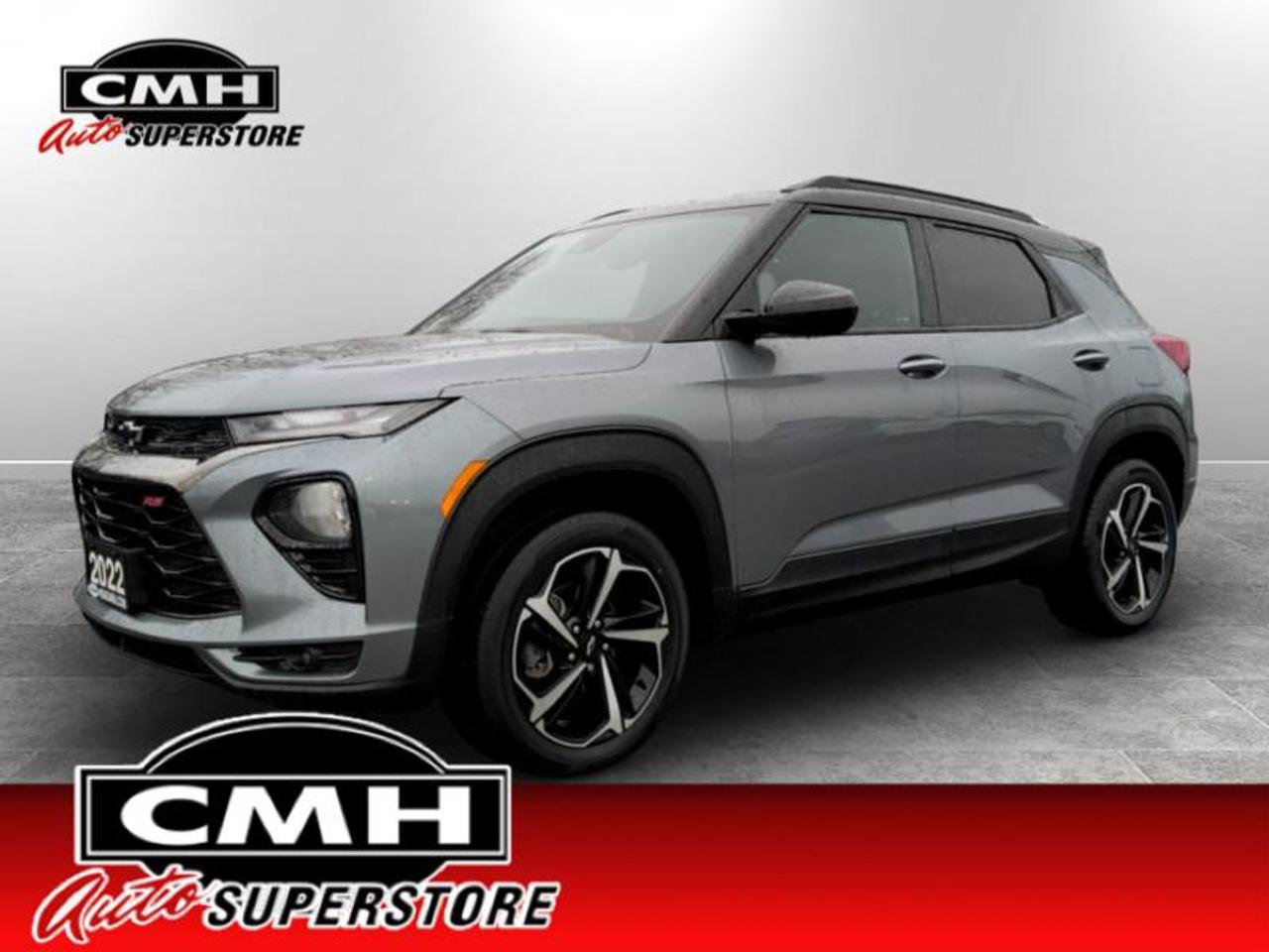 <b>SUN AND GATE GROUP !! TECH GROUP !! CONVENIENCE PACKAGE !! REAR CAMERA, BLIND SPOT, COLLISION SENSORS, LANE ASSIST, APPLE CARPLAY, ANDROID AUTO, PANORAMIC SUNROOF, HEATED SEATS, HEATED STEERING WHEEL, DUAL CLIMATE, POWER LIFTGATE, 18-IN ALLOYS</b><br>  <br>CMH certifies that all vehicles meet DOUBLE the Ministry standards for Brakes and Tires<br><br> <br>This 2022 Chevrolet Trailblazer is for sale today. <br> <br>The 2022 Trailblazer is spacious, bold and has the technology and capability to help you get up and get out there. Whether the trail you blaze is on the pavement or off of it, this incredible Trailblazer is ready to be your partner through it all. Striking style is the first thing youll notice about this SUV. Its sculpted design and bold proportions give it a fresh, modern feel. While its capable chassis and seating for the whole family means this SUV is ready for whats next. The spacious interior features a versatile center console that keeps items within easy reach. Your passengers will stay comfortable with plenty of rear-seat leg room and tons of spots to store their things. This SUV has 66,048 km. Its Gray in colour and is completely accident free based on the <a href=https://vhr.carfax.ca/?id=m7B9iNLfQYs6vKOGnVC87nZUTgsEX4Lh target=_blank>CARFAX Report</a>. It has an Automatic transmission and is powered by a 155HP 1.3L 3 Cylinder Engine.<br> <br>To apply right now for financing use this link: <a href=https://www.cmhniagara.com/financing/ target=_blank>https://www.cmhniagara.com/financing/</a><br><br> <br/><br>**PLEASE NOTE:** The functionality and condition of any accessories and aftermarket parts are not guaranteed by CMH Auto Superstore. Examples of such items include, but are not limited to: tonneau covers, radios, cameras, remote starts, vent visors, roof racks, winches, light bars, headlights/tail lights, center caps, running boards, etc. If an aftermarket part is safety-related and found to be defective, it will be replaced by a factory option.<br><b>**CMH Auto Superstore reserves the right to choose to repair, modify, or replace all aftermarket parts (example  headlights) or accessories at its sole discretion.**</b><br><br>Trade-ins are welcome! Financing available OAC ! Price INCLUDES a valid safety certificate! Price INCLUDES a 60-day limited warranty on all vehicles except classic or vintage cars. CMH is a Full Disclosure dealer with no hidden fees. We are a family-owned and operated business for over 30 years! o~o