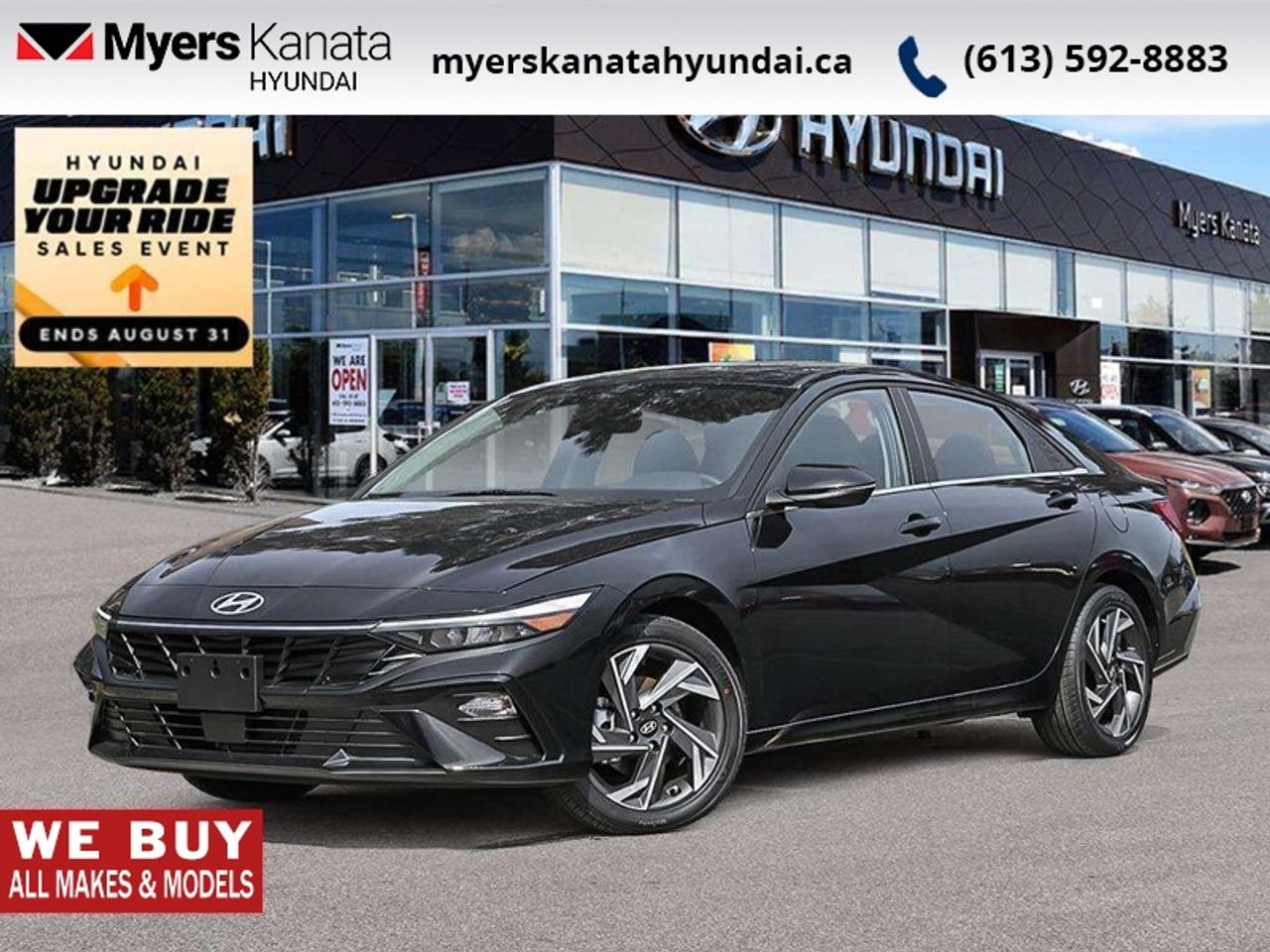 <b>Bose Premium Audio,  Adaptive Cruise Control,  Sunroof,  Navigation,  Heated Seats!</b><br> <br> This forward thinking Elantra is bringing back the family sedan segment with stunning style.<br> <br>This 2026 Elantra was made to be the sharpest compact sedan on the road. With tons of technology packed into the spacious and comfortable interior, along with bold and edgy styling inside and out, this family sedan makes the unexpected your daily driver.<br> <br>This Abyss Blk sedan has an Automatic transmission and is powered by a 139HP 1.6L 4 Cylinder Engine. <br> <br> Our Elantra Hybrids trim level is Luxury. The cabin focuses on modern comfort, combining heated front bucket seats, leatherette seating surfaces, dual-zone automatic climate control, a heated leather/metal-look steering wheel, and a seamlessly integrated sliding/tilting glass sunroof that contributes to an open, airy feel early in the driving experience. A 10.25-inch navigation display anchors the technology suite, supported by Bose audio with eight speakers, real-time traffic display, wireless phone connectivity, Bluetooth with voice recognition, and smart-device remote start. Practical conveniences include a proximity key with push-button start, power windows with driver one-touch and smart trunk access. Safety and driver assistance features are comprehensive, including Adaptive Cruise Control, Highway Driving Assist, Forward Collision-Avoidance Assist with pedestrian, cyclist, and junction-turning detection, Lane Keeping Assist and Lane Departure Warning, Blind-Spot Collision Warning, Rear Cross-Traffic Collision-Avoidance Assist, driver monitoring, multiple airbags including rear side-impact coverage, an immobilizer, perimeter alarm, and a back-up camera. This vehicle has been upgraded with the following features: Bose Premium Audio, Adaptive Cruise Control, Sunroof, Navigation, Heated Seats, Heated Steering Wheel, Blind Spot Warning.<br><br> <br>To apply right now for financing use this link: <a href=https://www.myerskanatahyundai.com/finance/ target=_blank>https://www.myerskanatahyundai.com/finance/</a><br> <br/>Total rebate of $500 is reflected in the price. This vehicle may qualify for $500 Military Program Bonus. 6.18% financing for 96 months. <br> Buy this vehicle now for the lowest weekly payment of <b>$119.66</b> with $0 down for 96 months @ 6.18% APR O.A.C. ( Plus applicable taxes - $2596 and licensing fees **Rebates may not be applicable on all purchase types [cash, lease, or finance]. Eligibility and conditions may vary. Please see dealer for full details and confirmation of eligibility. ). Incentives expire 2026-08-31. See dealer for details. <br><br>This vehicle is located at Myers Kanata Hyundai 400-2500 Palladium Dr Kanata, Ontario. <br><br> Come by and check out our fleet of 40+ used cars and trucks and 190+ new cars and trucks for sale in Kanata.  o~o