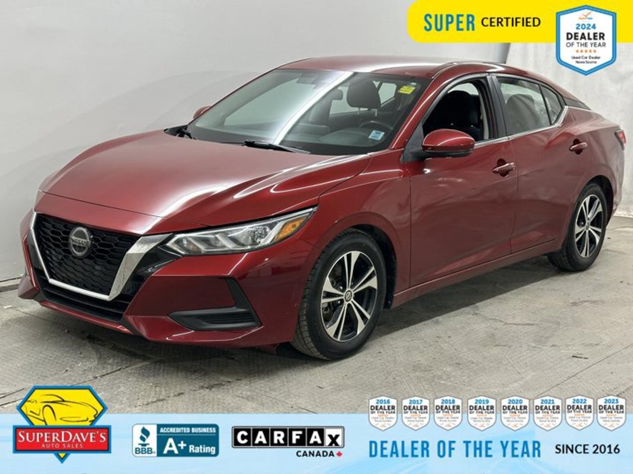 Fixed Rear Window w/Defroster, Wireless Phone Connectivity, Wheels: 16 Alloy, Variable Intermittent Wipers, Urethane Gear Shifter Material, Upgraded Cloth Seat Trim, Trunk Rear Cargo Access, Transmission: Xtronic Continuously Variable (CVT), Transmission w/Driver Selectable Mode, Tires: 205/60R16 AS. This Nissan Sentra has a powerful Regular Unleaded I-4 2.0 L/122 engine powering this Automatic transmission. 
 
 Experience a Fully-Loaded Nissan Sentra SV 
 Tire Specific Low Tire Pressure Warning, Steel Spare Wheel, Smart Device Integration, Single Stainless Steel Exhaust, Side Impact Beams, Seats w/Cloth Back Material, Remote Releases -Inc: Power Cargo Access and Mechanical Fuel, Remote Keyless Entry w/Integrated Key Transmitter, Illuminated Entry, Illuminated Ignition Switch and Panic Button, Redundant Digital Speedometer, RearView Monitor Back-Up Camera, Rear Parking Sensors, Rear Child Safety Locks, Radio: NissanConnect w/8 Colour Display -inc: multi-touch control, Apple CarPlay and Android Auto, SiriusXM satellite radio, 6-speaker audio system (plus 2 tweeters in a-pillar), Bluetooth hands-free phone system, Siri Eyes-Free/Google assistant, 12-volt DC power outlet and 1 USB port and aux-in, Radio w/Seek-Scan, Clock, Speed Compensated Volume Control and Radio Data System, Proximity Key For Doors And Push Button Start, Power Rear Windows, Power 1st Row Windows w/Driver 1-Touch Up/Down, Perimeter Alarm, Outboard Front Lap And Shoulder Safety Belts -inc: Rear Centre 3 Point, Height Adjusters and Pretensioners, Moving Object Detection. 


THE SUPER DAVES ADVANTAGE
 
BUY REMOTE - No need to visit the dealership. Through email, text, or a phone call, you can complete the purchase of your next vehicle all without leaving your house!
 
DELIVERED TO YOUR DOOR - Your new car, delivered straight to your door! When buying your car with Super Daves, well arrange a fast and secure delivery. Just pick a time that works for you and well bring you your new wheels!
 
PEACE OF MIND WARRANTY - Every vehicle we sell comes backed with a warranty so you can drive with confidence.
 
EXTENDED COVERAGE - Get added protection on your new car and drive confidently with our selection of competitively priced extended warranties.
 
WE ACCEPT TRADES - We&rsquo;ll accept your trade for top dollar! We&rsquo;ll assess your trade in with a few quick questions and offer a guaranteed value for your ride. We&rsquo;ll even come pick up your trade when we deliver your new car.
 
SUPER CERTIFIED INSPECTION - Every vehicle undergoes an extensive 120 point inspection, that ensure you get a safe, high quality used vehicle every time.
 
FREE CARFAX VEHICLE HISTORY REPORT - If youre buying used, its important to know your cars history. Thats why we provide a free vehicle history report that lists any accidents, prior defects, and other important information that may be useful to you in your decision.
 
METICULOUSLY DETAILED &ndash; Buying used doesn&rsquo;t mean buying grubby. We want your car to shine and sparkle when it arrives to you. Our professional team of detailers will have your new-to-you ride looking new car fresh.
 
(Please note that we make all attempt to verify equipment, trim levels, options, accessories, kilometers and price listed in our ads however we make no guarantees regarding the accuracy of these ads online. Features are populated by VIN decoder from manufacturers original specifications. Some equipment such as wheels and wheels sizes, along with other equipment or features may have changed or may not be present. We do not guarantee a vehicle manual, manuals can be typically found online in the rare event the vehicle does not have one. Please verify all listed information with our dealership in person before purchase. The sale price does not include any ongoing subscription based services such as Satellite Radio. Any software or hardware updates needed to run any of these systems would also be the responsibility of the client. All listed payments are OAC which means On Approved Credit and are estimated without taxes and fees as these may vary from deal to deal, taxes and fees are extra. As these payments are based off our lenders best offering they may be subject to change without notice. Please ensure this vehicle is ready to be viewed at the dealership by making an appointment with our sales staff. We cannot guarantee this vehicle will be on premises and ready for viewing unless and appointment has been made.)