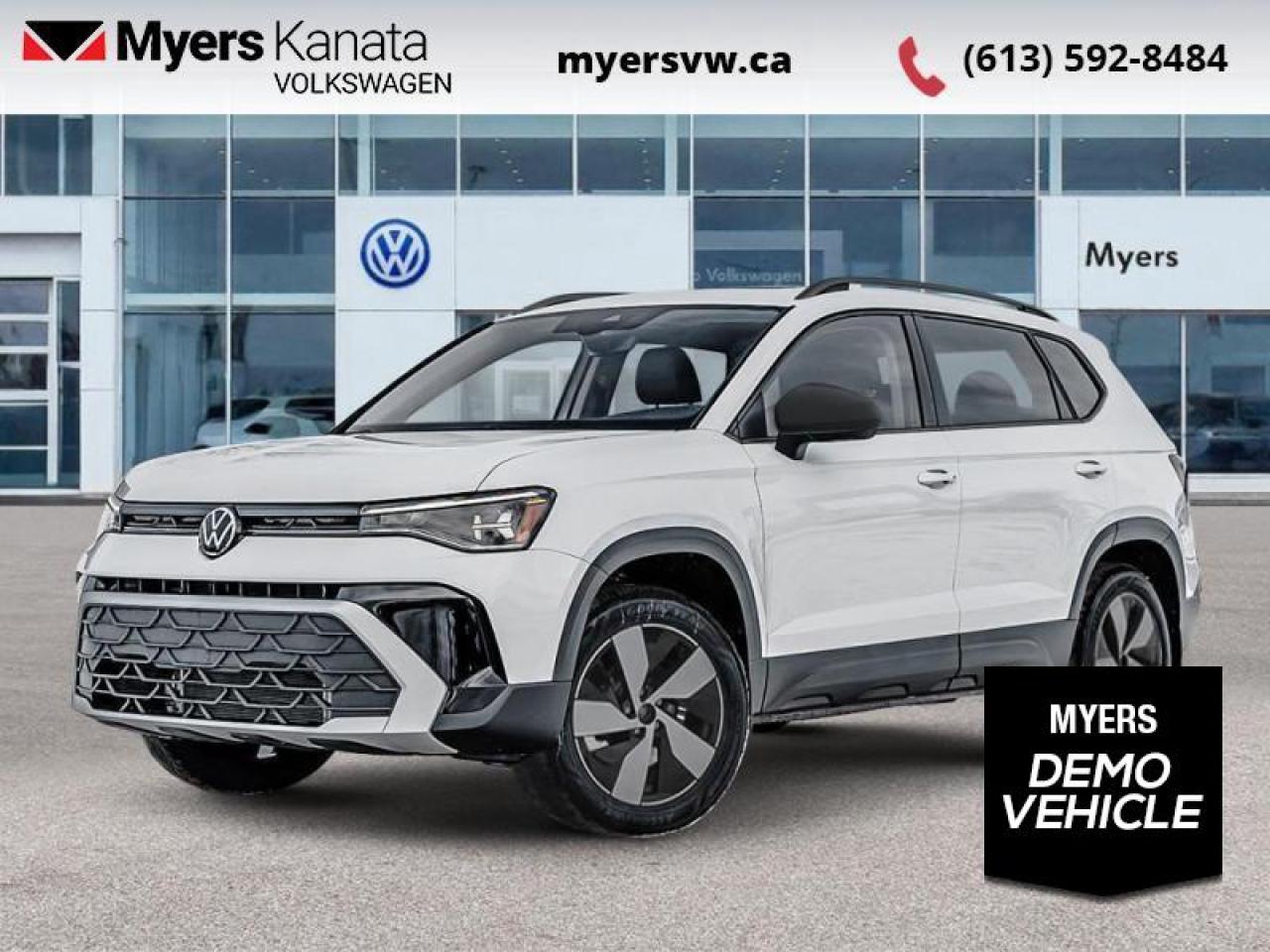 <b>Low Mileage!</b><br> <br> <br> <br>  The 2026 Volkswagen Taos features advanced safety and driver-assist technologies engineered to support your journey with confidence. <br> <br>From the outside, the 2026 Taos presents sleek body lines, a refreshed front fascia and modern lighting that reflect a confident, urban-ready look. Inside, the cabin features intuitive connectivity, quality materials and seating designed to comfortably accommodate both driver and passengers. With its thoughtful flexibility, smart features and Volkswagens commitment to reliability, the Taos offers a compelling choice for those seeking compact SUV versatility.<br> <br> This pure white SUV  has an automatic transmission and is powered by a  1.5L I4 16V GDI DOHC Turbo engine. Given that thrifty motor it gets  9.4 L/100 km in the city and uses just  7.2 L/100 km out on the highway according to Transport Canada.<br> <br> Our Taoss trim level is Trendline 4MOTION. Standard features include heated front seats, a heated steering wheel, adaptive cruise control, and an 8-inch infotainment screen with Apple CarPlay and Android Auto. Safety features also include lane keep assist with lane departure warning, collision mitigation, blind spot alert, and autonomous emergency braking. This is a demonstrator vehicle driven by a member of our staff and has just 3014 kms.<br><br> <br>To apply right now for financing use this link: <a href=https://www.myersvw.ca/en/form/new/financing-request-step-1/44 target=_blank>https://www.myersvw.ca/en/form/new/financing-request-step-1/44</a><br><br> <br/><br>Call one of our experienced Sales Representatives today and book your very own test drive! Why buy from us? Move with the Myers Automotive Group since 1942! We take all trade-ins - Appraisers on site!<br> Come by and check out our fleet of 30+ used cars and trucks and 130+ new cars and trucks for sale in Kanata.  o~o