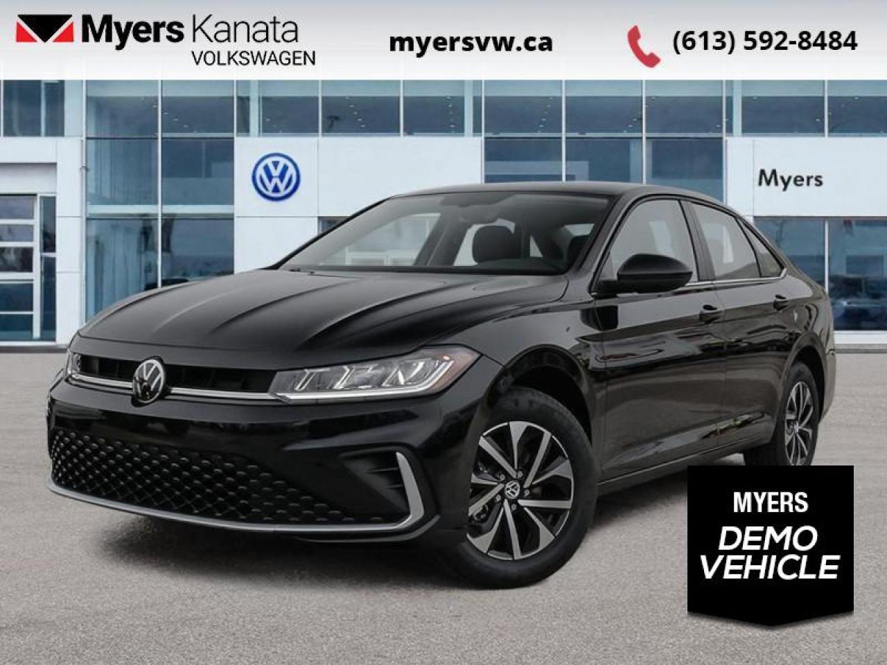 <b>Low Mileage!</b><br> <br> <br> <br>  The 2026 Volkswagen Jetta blends iconic sedan styling, modern usability and refined practicality into one standout package. <br> <br>From the outside, the Jetta showcases elegant proportions, clean styling details and a poised stance that convey sophistication in a compact form. Inside, the cabin features quality materials, intuitive connectivity and seating designed for both comfort and engagement. With its refined character, thoughtful features and Volkswagens commitment to engineering excellence, the Jetta delivers a sedan experience thats well suited for everyday life.<br> <br> This deep black pearl sedan  has an automatic transmission and is powered by a  1.5L I4 16V GDI DOHC Turbo engine. Driven via that spritely motor it gets  8.2 L/100 km in the city and uses just  5.9 L/100 km out on the highway according to Transport Canada.<br> <br> Our Jettas trim level is Trendline. Standard features include heated front seats with a heated steering wheel, remote keyless entry, mobile hotspot internet access, and an 8-inch infotainment screen with Apple CarPlay and Android Auto. Safety features include blind spot monitoring, front and rear collision mitigation and autonomous emergency braking. This is a demonstrator vehicle driven by a member of our staff and has just 2418 kms.<br><br> <br>To apply right now for financing use this link: <a href=https://www.myersvw.ca/en/form/new/financing-request-step-1/44 target=_blank>https://www.myersvw.ca/en/form/new/financing-request-step-1/44</a><br><br> <br/><br>Call one of our experienced Sales Representatives today and book your very own test drive! Why buy from us? Move with the Myers Automotive Group since 1942! We take all trade-ins - Appraisers on site!<br> Come by and check out our fleet of 30+ used cars and trucks and 130+ new cars and trucks for sale in Kanata.  o~o
