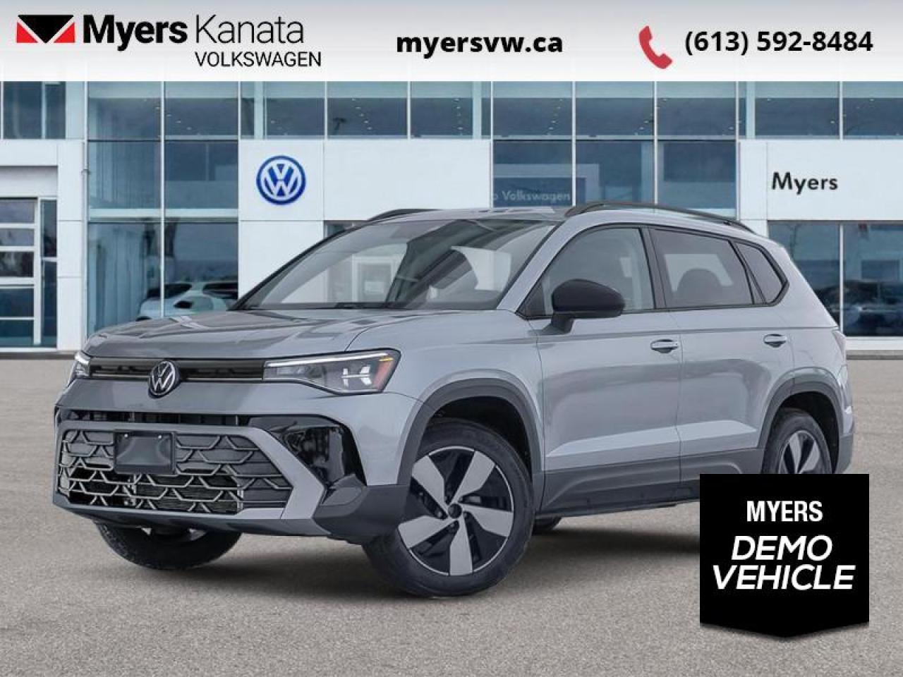 <b>Low Mileage, Heated Seats,  Heated Steering Wheel,  Adaptive Cruise Control,  Lane Keep Assist,  Collision Mitigation!</b><br> <br> <br> <br>  The 2026 Volkswagen Taos stands out with its confident presence, sculpted exterior and dynamic character that catch the eye on any drive. <br> <br>From the outside, the 2026 Taos presents sleek body lines, a refreshed front fascia and modern lighting that reflect a confident, urban-ready look. Inside, the cabin features intuitive connectivity, quality materials and seating designed to comfortably accommodate both driver and passengers. With its thoughtful flexibility, smart features and Volkswagens commitment to reliability, the Taos offers a compelling choice for those seeking compact SUV versatility.<br> <br> This pyrite silver metallic SUV  has an automatic transmission.<br> <br> Our Taoss trim level is Trendline 4MOTION. Standard features include heated front seats, a heated steering wheel, adaptive cruise control, and an 8-inch infotainment screen with Apple CarPlay and Android Auto. Safety features also include lane keep assist with lane departure warning, collision mitigation, blind spot alert, and autonomous emergency braking. This vehicle has been upgraded with the following features: Heated Seats,  Heated Steering Wheel,  Adaptive Cruise Control,  Lane Keep Assist,  Collision Mitigation,  Blind Spot Alert.  This is a demonstrator vehicle driven by a member of our staff, so we can offer a great deal on it.<br><br> <br>To apply right now for financing use this link: <a href=https://www.myersvw.ca/en/form/new/financing-request-step-1/44 target=_blank>https://www.myersvw.ca/en/form/new/financing-request-step-1/44</a><br><br> <br/><br>Call one of our experienced Sales Representatives today and book your very own test drive! Why buy from us? Move with the Myers Automotive Group since 1942! We take all trade-ins - Appraisers on site!<br> Come by and check out our fleet of 30+ used cars and trucks and 130+ new cars and trucks for sale in Kanata.  o~o