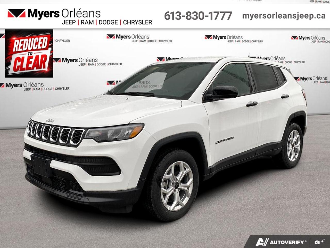 <b>Heated Seats,  LED Lights,  Lane Keep Assist,  Lane Departure Warning,  Forward Collision Alert!</b><br> <br> With outstanding off-road capability augmented by refined on-road manners, this 2025 Jeep Compass offers the best of both worlds. <br> <br>Keeping with quintessential Jeep engineering, this 2025 Compass sports a striking exterior design, with an extremely refined interior, loaded with the latest and greatest safety, infotainment and convenience technology. This SUV also has the off-road prowess to booth, with rugged build quality and great reliability to ensure that you get to your destination and back, as many times as you want.<br> <br>This Bright White SUV has an Automatic transmission and is powered by a 200HP 2.0L 4 Cylinder Engine. <br> <br> Our Compasss trim level is Sport. This Jeep Compass Sport comes well-equipped with great standard features such as heated front seats, an 10.1-inch infotainment screen powered by Uconnect 5 with Apple CarPlay and Android Auto, push button start, air conditioning, cruise control with steering wheel controls, and front and rear cupholders. Safety features also include lane keeping assist with lane departure warning, forward collision warning with active braking, driver monitoring alert, and a rearview camera. This vehicle has been upgraded with the following features: Heated Seats, LED Lights, Lane Keep Assist, Lane Departure Warning, Forward Collision Alert, Rear Camera.<br><br> View the original window sticker for this vehicle with this url <b><a href=http://www.chrysler.com/hostd/windowsticker/getWindowStickerPdf.do?vin=3C4NJDAN9ST625202 target=_blank>http://www.chrysler.com/hostd/windowsticker/getWindowStickerPdf.do?vin=3C4NJDAN9ST625202</a></b>.<br> <br>To apply right now for financing use this link: <a href=https://www.myersorleansjeep.ca/apply-for-financing/ target=_blank>https://www.myersorleansjeep.ca/apply-for-financing/</a><br><br> <br/> Weve discounted this vehicle $6040. Total  rebate of $750 is reflected in the price.   5.29% financing for 96 months. <br> Buy this vehicle now for the lowest weekly payment of <b>$94.38</b> with $0 down for 96 months @ 5.29% APR O.A.C. ( Plus applicable taxes -  **Rebates may not be applicable on all purchase types [cash, lease, or finance]. Eligibility and conditions may vary. Please see dealer for full details and confirmation of eligibility.   / Total Obligation of $39262  ).  Incentives expire 2026-06-01.  See dealer for details. <br> <br>The road to new driving experiences begins in our inventory, where youll find an incredible array of brand-new cars, trucks, minivans, and SUVs, including two of our bestselling models, the Dodge Ram 1500 and the Dodge Grand Caravan. If you want to know what the cutting edge of automotive technology looks like, all you have to do is visit Myers Orleans Jeep! Each model comes loaded with the convenient features and cool technology that help make every trip memorable. Looking for additional everyday luxury at a price thats incredibly wallet-friendly? Choose from our selection of quality pre-owned models! If you can think of a road, our friendly and knowledgeable sales team will help you find the perfect vehicle to drive it.<br><br>We may be a well-established dealership thats been part of the community for many years, but that doesnt mean were stuck in the past! At Myers Orleans Jeep, were proud to provide a fresh, modern approach to car buying. Using our array of online tools, you can browse our extensive inventory, schedule a service appointment, order parts, and even apply for credit from wherever youve got a connection. Our goal is to create relationships that will last, and we know that the best way to do this is by providing a dealership experience thats based on honesty, transparency, trust, and a commitment to customers. Stop by today and discover all the ways we go above and beyond for you.<br><br> Come by and check out our fleet of 40+ used cars and trucks and 80+ new cars and trucks for sale in Orleans.  o~o
