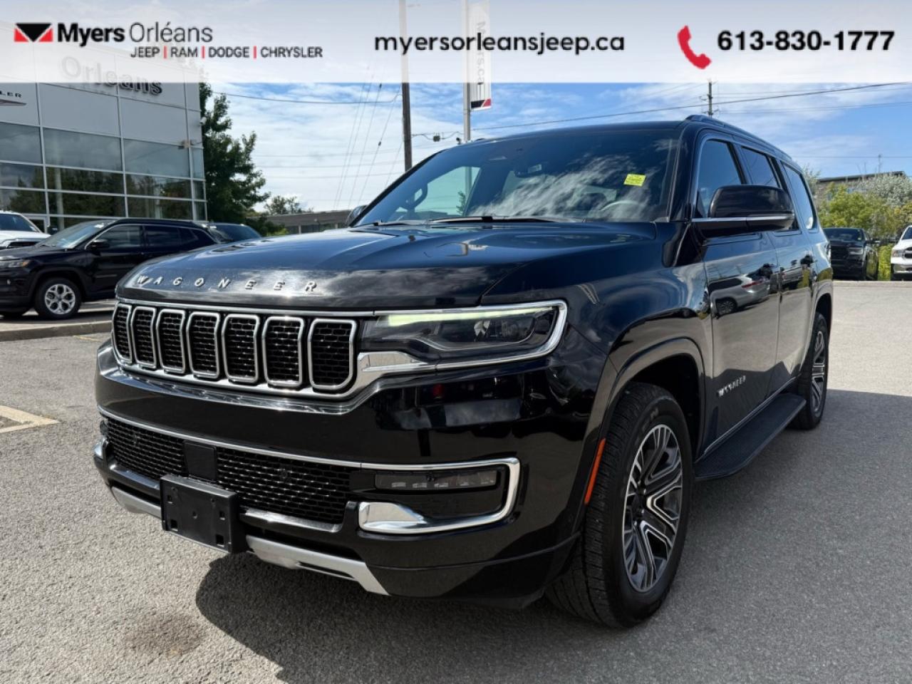 <b>Leather Seats,  Cooled Seats,  Apple CarPlay,  Navigation,  Heated Steering Wheel!</b><br> <br>  Compare at $50347 -  is just $48899! <br> <br>  After a long hiatus, the Wagoneer is back to claim its rightful place at the head of the luxury SUV segment. This 2023 Jeep Wagoneer is for sale today in Orleans. <br> <br>With perfect attention to detail, a sophisticated interior, and unparalleled engineering, this 2023 Wagoneer is set to change the game for full size luxury SUVs. But dont be fooled by its good looks or luxurious materials, this ultra capable Wagoneer is still a Jeep through and through. No matter where the road leads, you can be sure to get there in this iconic 2023 Jeep Wagoneer.This  SUV has 113,790 kms. Its diamond black c in colour. It has an automatic transmission and is powered by a  420HP 3.0L Straight 6 Cylinder Engine. <br> <br> Our Wagoneers trim level is Series II. Embark on your next family adventure with this Wagoneer Series II, which features great standard equipment such as ventilated and heated Nappa leather-trimmed seats with 12-way power adjustment and 4-way lumbar support, a heated synthetic leather steering wheel, genuine wood interior trim, a power liftgate for rear cargo access, and a 10.1-inch screen for infotainment duties, bundled with Apple CarPlay, Android Auto, inbuilt navigation, and a 10-speaker Alpine audio system for your auditory delight. On the road, safety is guaranteed thanks to a slew of cutting-edge features including adaptive cruise control, blind spot detection, lane keeping assist, lane departure warning, front and rear collision mitigation, forward collision warning, and front and rear parking sensors. Additional features include a power liftgate for rear cargo access, dual-zone climate control with rear automatic air conditioning, three 12-volt DC and a 120-volt AC power outlets, power-adjustable pedals, proximity keyless entry with remote engine start, illuminated front, and rear cupholders, and so much more. This vehicle has been upgraded with the following features: Leather Seats,  Cooled Seats,  Apple Carplay,  Navigation,  Heated Steering Wheel,  Remote Start,  Power Liftgate. <br> To view the original window sticker for this vehicle view this <a href=http://www.chrysler.com/hostd/windowsticker/getWindowStickerPdf.do?vin=1C4SJVBP7PS557693 target=_blank>http://www.chrysler.com/hostd/windowsticker/getWindowStickerPdf.do?vin=1C4SJVBP7PS557693</a>. <br/><br> <br>To apply right now for financing use this link: <a href=https://www.myersorleansjeep.ca/apply-for-financing/ target=_blank>https://www.myersorleansjeep.ca/apply-for-financing/</a><br><br> <br/><br> Buy this vehicle now for the lowest weekly payment of <b>$159.18</b> with $0 down for 96 months @ 7.99% APR O.A.C. ( Plus applicable taxes -  Plus applicable fees   / Total Obligation of $66217  ).  See dealer for details. <br> <br>The road to new driving experiences begins in our inventory, where youll find an incredible array of brand-new cars, trucks, minivans, and SUVs, including two of our bestselling models, the Dodge Ram 1500 and the Dodge Grand Caravan. If you want to know what the cutting edge of automotive technology looks like, all you have to do is visit Myers Orleans Jeep! Each model comes loaded with the convenient features and cool technology that help make every trip memorable. Looking for additional everyday luxury at a price thats incredibly wallet-friendly? Choose from our selection of quality pre-owned models! If you can think of a road, our friendly and knowledgeable sales team will help you find the perfect vehicle to drive it.<br><br>We may be a well-established dealership thats been part of the community for many years, but that doesnt mean were stuck in the past! At Myers Orleans Jeep, were proud to provide a fresh, modern approach to car buying. Using our array of online tools, you can browse our extensive inventory, schedule a service appointment, order parts, and even apply for credit from wherever youve got a connection. Our goal is to create relationships that will last, and we know that the best way to do this is by providing a dealership experience thats based on honesty, transparency, trust, and a commitment to customers. Stop by today and discover all the ways we go above and beyond for you.<br><br> Come by and check out our fleet of 60+ used cars and trucks and 60+ new cars and trucks for sale in Orleans.  o~o