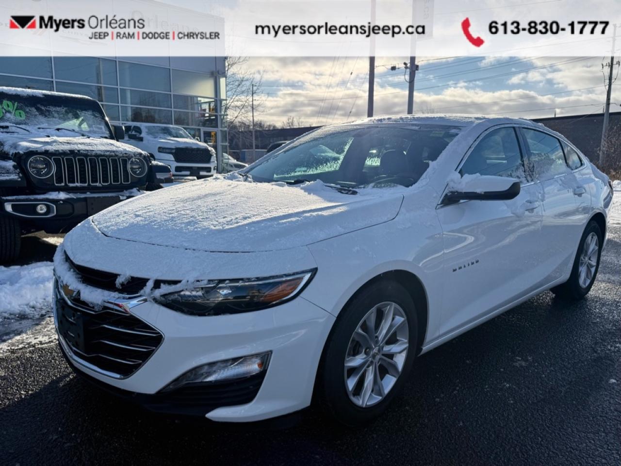 <b>Remote Start,  LED Lights,  Aluminum Wheels,  Android Auto,  Apple CarPlay!</b><br> <br>  Compare at $19446 -  is just $17998! <br> <br>  Dressed to impress, this Chevrolet Malibu is the epitome of a refined sedan. This 2022 Chevrolet Malibu is for sale today in Orleans. <br> <br>From the muscular lines to the soft and luxurious interior, the 2022 Malibu is the perfect marriage of form and function. Taking all the tradition and history in the Malibu name and blending it with bold style and modern technology makes this Malibu the epitome of mid size sedans. With outstanding fuel efficiency, a spacious and comfortable cabin, this Malibu features a robust body structure that contributes to its nimble handling and excellent ride. An efficient powertrain and a quiet ride make this spacious, well-appointed Chevy Malibu a strong choice in the competitive midsize segment.This  sedan has 101,600 kms. Its summit white in colour. It has an automatic transmission and is powered by a  160HP 1.5L 4 Cylinder Engine. <br> <br> Our Malibus trim level is LT. Upgrade to this Malibu LT and youll receive modern technology such as a large 8 inch touchscreen with wireless Android Auto and wireless Apple CarPlay, streaming audio, signature LED daytime running lamps, remote start, Teen Driver technology, Chevrolet MyLink and 4G WiFi capability. You will also get exclusive aluminum wheels, remote keyless entry with push button start, a leather wrapped steering wheel, an 8-way power driver seat, dual-zone climate control, a rear view camera plus much more. This vehicle has been upgraded with the following features: Remote Start,  Led Lights,  Aluminum Wheels,  Android Auto,  Apple Carplay,  4g Wifi,  Climate Control. <br> <br>To apply right now for financing use this link: <a href=https://www.myersorleansjeep.ca/apply-for-financing/ target=_blank>https://www.myersorleansjeep.ca/apply-for-financing/</a><br><br> <br/><br> Buy this vehicle now for the lowest weekly payment of <b>$58.59</b> with $0 down for 96 months @ 7.99% APR O.A.C. ( Plus applicable taxes -  Plus applicable fees   / Total Obligation of $24372  ).  See dealer for details. <br> <br>The road to new driving experiences begins in our inventory, where youll find an incredible array of brand-new cars, trucks, minivans, and SUVs, including two of our bestselling models, the Dodge Ram 1500 and the Dodge Grand Caravan. If you want to know what the cutting edge of automotive technology looks like, all you have to do is visit Myers Orleans Jeep! Each model comes loaded with the convenient features and cool technology that help make every trip memorable. Looking for additional everyday luxury at a price thats incredibly wallet-friendly? Choose from our selection of quality pre-owned models! If you can think of a road, our friendly and knowledgeable sales team will help you find the perfect vehicle to drive it.<br><br>We may be a well-established dealership thats been part of the community for many years, but that doesnt mean were stuck in the past! At Myers Orleans Jeep, were proud to provide a fresh, modern approach to car buying. Using our array of online tools, you can browse our extensive inventory, schedule a service appointment, order parts, and even apply for credit from wherever youve got a connection. Our goal is to create relationships that will last, and we know that the best way to do this is by providing a dealership experience thats based on honesty, transparency, trust, and a commitment to customers. Stop by today and discover all the ways we go above and beyond for you.<br><br> Come by and check out our fleet of 60+ used cars and trucks and 60+ new cars and trucks for sale in Orleans.  o~o