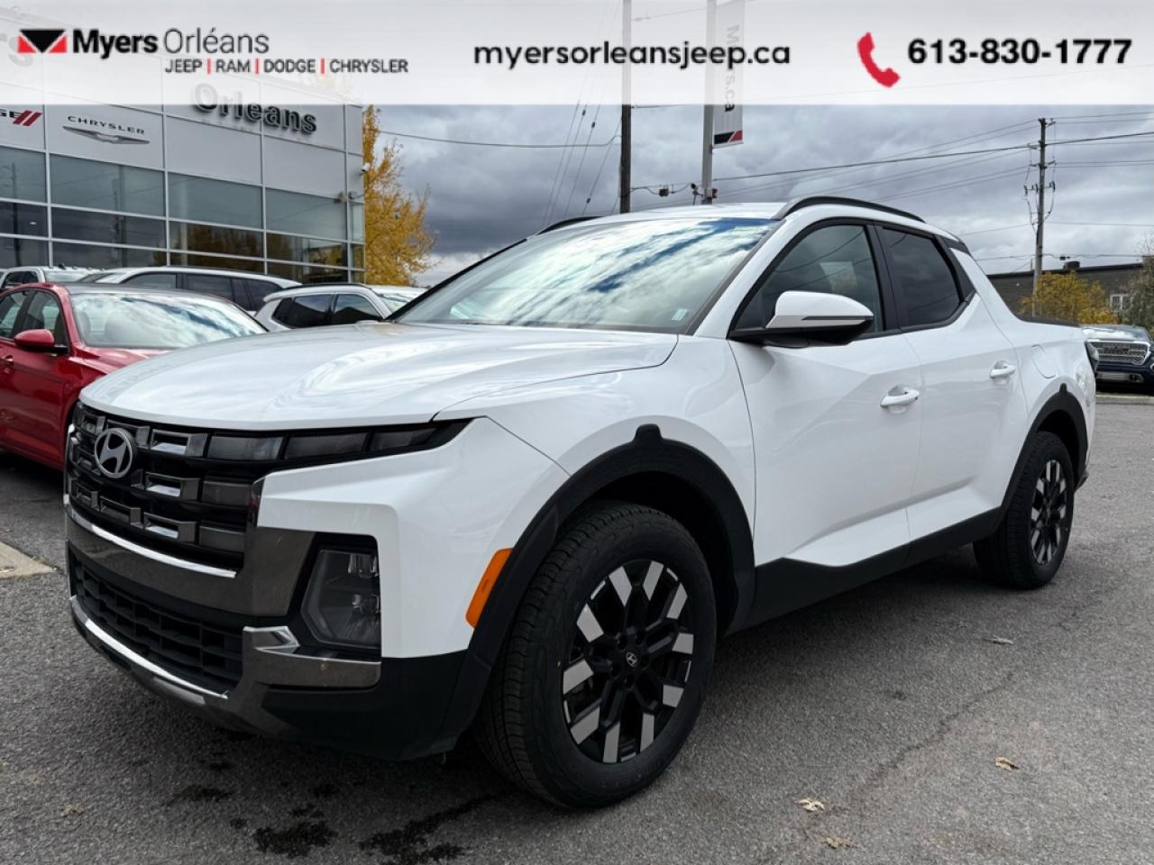 <b>Heated Seats,  Navigation,  Apple CarPlay,  Android Auto,  Heated Steering Wheel!</b><br> <br>  Compare at $41283 -  is just $39835! <br> <br>   Head turning styling and genuine practicality make this Santa Cruz the perfect companion for the urban dweller. This  2025 Hyundai Santa Cruz is for sale today in Orleans. <br> <br>The Hyundai Santa Cruz shines as an urban pickup with snazzy looks, easy driving and parking, and a bed sized to handle small jobs and big outdoor adventures. With impressive handling and efficiency, this truck rewards you with the benefits of a traditional pickup truck, but without the drawbacks. Great tech and safety features also ensure that the Santa Fe is a pleasant companion for all your tasks.This  Regular Cab 4X4 pickup  has 31,384 kms. Its  atlas white in colour  . It has an automatic transmission and is powered by a  281HP 2.5L 4 Cylinder Engine. <br> <br> Our Santa Cruzs trim level is Preferred. This Santa Cruz Preferred combines truck utility with style, offering heated front bucket seats, a heated leather-wrapped steering wheel, towing equipment with trailer sway control and a wiring harness, proximity keyless entry with push button start, dual-zone climate control, and a 12.3-inch infotainment screen with navigation, Apple CarPlay, and Android Auto. Safety equipment include blind spot detection, lane keeping assist, lane departure warning, forward and rear collision mitigation, and driver monitoring alert. This vehicle has been upgraded with the following features: Heated Seats,  Navigation,  Apple Carplay,  Android Auto,  Heated Steering Wheel,  Remote Start,  Blind Spot Detection. <br> <br>To apply right now for financing use this link : <a href=https://www.myersorleansjeep.ca/apply-for-financing/ target=_blank>https://www.myersorleansjeep.ca/apply-for-financing/</a><br><br> <br/><br> Buy this vehicle now for the lowest weekly payment of <b>$120.58</b> with $0 down for 96 months @ 5.99% APR O.A.C. ( Plus applicable taxes -  Plus applicable fees   / Total Obligation of $50161  ).  See dealer for details. <br> <br>The road to new driving experiences begins in our inventory, where youll find an incredible array of brand-new cars, trucks, minivans, and SUVs, including two of our bestselling models, the Dodge Ram 1500 and the Dodge Grand Caravan. If you want to know what the cutting edge of automotive technology looks like, all you have to do is visit Myers Orleans Jeep! Each model comes loaded with the convenient features and cool technology that help make every trip memorable. Looking for additional everyday luxury at a price thats incredibly wallet-friendly? Choose from our selection of quality pre-owned models! If you can think of a road, our friendly and knowledgeable sales team will help you find the perfect vehicle to drive it.<br><br>We may be a well-established dealership thats been part of the community for many years, but that doesnt mean were stuck in the past! At Myers Orleans Jeep, were proud to provide a fresh, modern approach to car buying. Using our array of online tools, you can browse our extensive inventory, schedule a service appointment, order parts, and even apply for credit from wherever youve got a connection. Our goal is to create relationships that will last, and we know that the best way to do this is by providing a dealership experience thats based on honesty, transparency, trust, and a commitment to customers. Stop by today and discover all the ways we go above and beyond for you.<br><br> Come by and check out our fleet of 60+ used cars and trucks and 70+ new cars and trucks for sale in Orleans.  o~o