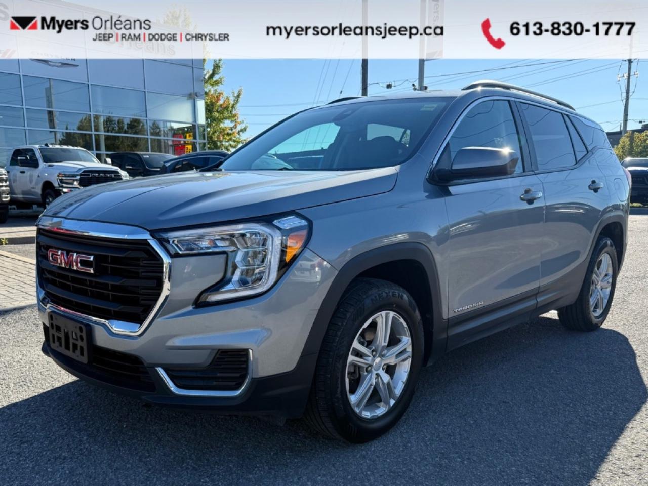 <b>Remote Start,  Aluminum Wheels,  Lane Keep Assist,  Forward Collision Alert,  Rear View Camera!</b><br> <br>  Compare at $26446 -  is just $24998! <br> <br>   This 2023 Terrain is an exceptionally capable SUV ready to take on your urban demands. This  2023 GMC Terrain is for sale today in Orleans. <br> <br>From endless details that drastically improve this SUVs usability, to striking style and amazing capability, this 2023 Terrain is exactly what you expect from a GMC SUV. The interior has a clean design, with upscale materials like soft-touch surfaces and premium trim. Quiet, spacious and comfortable, this Terrain is exactly what youd expect from an extremely versatile  SUV. For the next step in the evolution of the crossover and small SUV segment, dont miss this GMC Terrain.This  SUV has 95,375 kms. Its  sterling metall in colour  . It has an automatic transmission and is powered by a  175HP 1.5L 4 Cylinder Engine. <br> <br> Our Terrains trim level is SLE AWD. This awesome all-wheel drive crossover comes with an impressive list of features such as a colour touchscreen infotainment system featuring wireless Apple CarPlay, Android Auto and SiriusXM plus its also 4G LTE hotspot capable. This Terrain SLE also includes lane keep assist with lane departure warning, forward collision alert, Teen Driver technology, a remote engine starter, a rear vision camera, LED signature lighting, StabiliTrak with hill descent control, a leather-wrapped steering wheel with audio and cruise controls, a power driver seat and a 60/40 split-folding rear seat to make hauling large items a breeze. This vehicle has been upgraded with the following features: Remote Start,  Aluminum Wheels,  Lane Keep Assist,  Forward Collision Alert,  Rear View Camera,  Android Auto,  Apple Carplay. <br> <br>To apply right now for financing use this link : <a href=https://www.myersorleansjeep.ca/apply-for-financing/ target=_blank>https://www.myersorleansjeep.ca/apply-for-financing/</a><br><br> <br/><br> Buy this vehicle now for the lowest weekly payment of <b>$81.37</b> with $0 down for 96 months @ 7.99% APR O.A.C. ( Plus applicable taxes -  Plus applicable fees   / Total Obligation of $33851  ).  See dealer for details. <br> <br>The road to new driving experiences begins in our inventory, where youll find an incredible array of brand-new cars, trucks, minivans, and SUVs, including two of our bestselling models, the Dodge Ram 1500 and the Dodge Grand Caravan. If you want to know what the cutting edge of automotive technology looks like, all you have to do is visit Myers Orleans Jeep! Each model comes loaded with the convenient features and cool technology that help make every trip memorable. Looking for additional everyday luxury at a price thats incredibly wallet-friendly? Choose from our selection of quality pre-owned models! If you can think of a road, our friendly and knowledgeable sales team will help you find the perfect vehicle to drive it.<br><br>We may be a well-established dealership thats been part of the community for many years, but that doesnt mean were stuck in the past! At Myers Orleans Jeep, were proud to provide a fresh, modern approach to car buying. Using our array of online tools, you can browse our extensive inventory, schedule a service appointment, order parts, and even apply for credit from wherever youve got a connection. Our goal is to create relationships that will last, and we know that the best way to do this is by providing a dealership experience thats based on honesty, transparency, trust, and a commitment to customers. Stop by today and discover all the ways we go above and beyond for you.<br><br> Come by and check out our fleet of 60+ used cars and trucks and 70+ new cars and trucks for sale in Orleans.  o~o