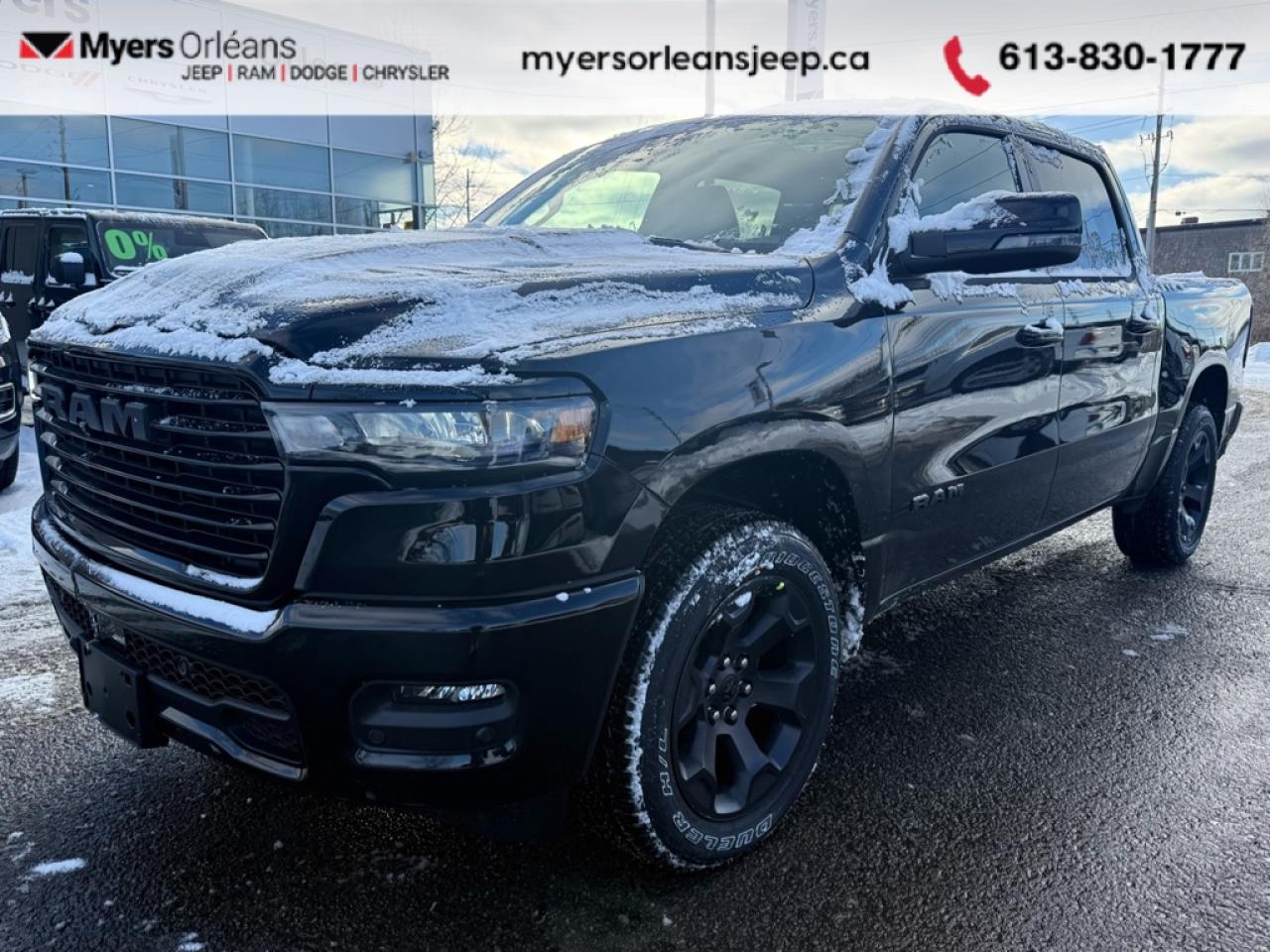 <b>Navigation, Apple CarPlay, Android Auto, 360 Camera, Heated Seats, Heated Steering Wheel, Aluminum Wheels, Adaptive Cruise Control, Remote Start, Blind Spot Detection, Lane Keep Assist, Lane Departure Warning</b><br> <br>   Dominate workdays and weekends alike with the 2026 Ram 1500, where capability meets class. <br> <br>The Ram 1500s unmatched luxury transcends traditional pickups without compromising its capability. Loaded with best-in-class features, its easy to see why the Ram 1500 is so popular. With the most towing and hauling capability in a Ram 1500, as well as improved efficiency and exceptional capability, this truck has the grit to take on any task.<br> <br> This diamond black crystal pearl Crew Cab 4X4 pickup   has an automatic transmission and is powered by a  420HP 3.0L Straight 6 Cylinder Engine.<br> <br> Our 1500s trim level is Sport. This Ram 1500 in Sport trim rewards you with front heated seats, a leather-wrapped heated steering wheel, a 360 camera system, a 10-speaker Alpine audio, and a 12-inch infotainment screen with inbuilt navigation, Apple CarPlay and Android Auto, and 4G LTE Wi-Fi hotspot. Additional features include class IV towing equipment, aluminum wheels, power adjustable pedals, intersection collision assist, evasion assist, lane keep assist with lane departure warning, and even more!<br><br> View the original window sticker for this vehicle with this url <b><a href=http://www.chrysler.com/hostd/windowsticker/getWindowStickerPdf.do?vin=1C6SRFVP9TN250519 target=_blank>http://www.chrysler.com/hostd/windowsticker/getWindowStickerPdf.do?vin=1C6SRFVP9TN250519</a></b>.<br> <br>To apply right now for financing use this link : <a href=https://www.myersorleansjeep.ca/apply-for-financing/ target=_blank>https://www.myersorleansjeep.ca/apply-for-financing/</a><br><br> <br/> Total  rebate of $8250 is reflected in the price.   4.99% financing for 96 months. <br> Buy this vehicle now for the lowest weekly payment of <b>$215.47</b> with $0 down for 96 months @ 4.99% APR O.A.C. ( Plus applicable taxes -  **Rebates may not be applicable on all purchase types [cash, lease, or finance]. Eligibility and conditions may vary. Please see dealer for full details and confirmation of eligibility.   / Total Obligation of $89638  ).  Incentives expire 2026-01-02.  See dealer for details. <br> <br>The road to new driving experiences begins in our inventory, where youll find an incredible array of brand-new cars, trucks, minivans, and SUVs, including two of our bestselling models, the Dodge Ram 1500 and the Dodge Grand Caravan. If you want to know what the cutting edge of automotive technology looks like, all you have to do is visit Myers Orleans Jeep! Each model comes loaded with the convenient features and cool technology that help make every trip memorable. Looking for additional everyday luxury at a price thats incredibly wallet-friendly? Choose from our selection of quality pre-owned models! If you can think of a road, our friendly and knowledgeable sales team will help you find the perfect vehicle to drive it.<br><br>We may be a well-established dealership thats been part of the community for many years, but that doesnt mean were stuck in the past! At Myers Orleans Jeep, were proud to provide a fresh, modern approach to car buying. Using our array of online tools, you can browse our extensive inventory, schedule a service appointment, order parts, and even apply for credit from wherever youve got a connection. Our goal is to create relationships that will last, and we know that the best way to do this is by providing a dealership experience thats based on honesty, transparency, trust, and a commitment to customers. Stop by today and discover all the ways we go above and beyond for you.<br><br> Come by and check out our fleet of 60+ used cars and trucks and 60+ new cars and trucks for sale in Orleans.  o~o