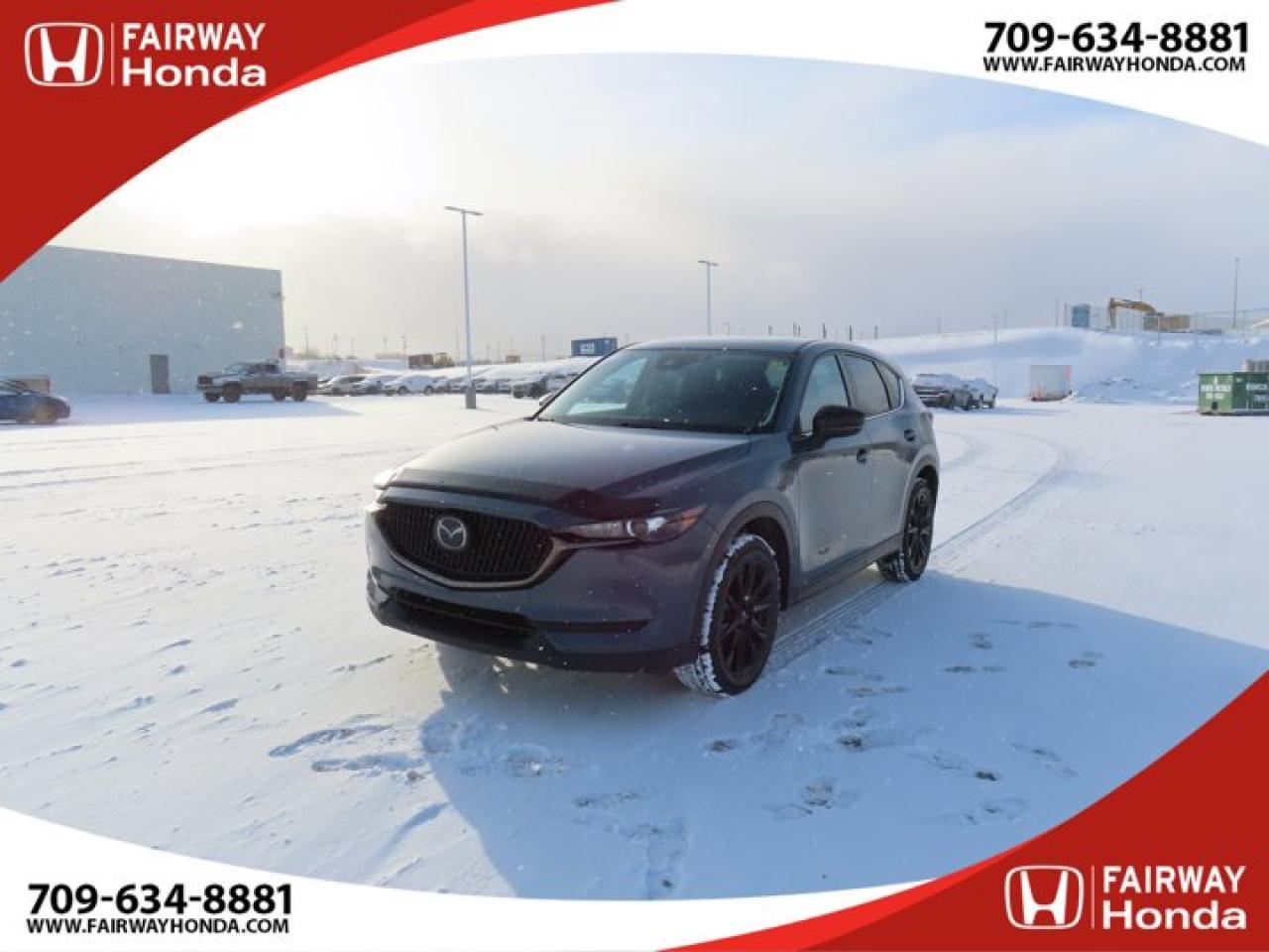 Recent Arrival!Gray 2021 Mazda CX-5 Kuro Edition AWD 6-Speed Automatic I4*Market Value Pricing*, 4-Wheel Disc Brakes, 4.624 Axle Ratio, 6 Speakers, ABS brakes, Air Conditioning, Alloy wheels, AM/FM radio, AppLink/Apple CarPlay and Android Auto, Auto High-beam Headlights, Auto-dimming Rear-View mirror, Automatic temperature control, Brake assist, Bumpers: body-colour, Delay-off headlights, Driver door bin, Driver vanity mirror, Dual front impact airbags, Dual front side impact airbags, Electronic Stability Control, Emergency communication system, Exterior Parking Camera Rear, Four wheel independent suspension, Front anti-roll bar, Front Bucket Seats, Front dual zone A/C, Front reading lights, Fully automatic headlights, Heated door mirrors, Heated Front Seats, Heated front seats, Heated steering wheel, Illuminated entry, Leather Shift Knob, Leather Upholstery, Low tire pressure warning, Memory seat, Occupant sensing airbag, Outside temperature display, Overhead airbag, Overhead console, Panic alarm, Passenger door bin, Passenger vanity mirror, Power door mirrors, Power driver seat, Power Liftgate, Power moonroof, Power passenger seat, Power steering, Power windows, Radio data system, Radio: AM/FM/HD Audio System w/6 Speakers, Rain sensing wipers, Rear anti-roll bar, Rear reading lights, Rear window defroster, Rear window wiper, Remote keyless entry, Speed control, Speed-sensing steering, Split folding rear seat, Spoiler, Steering wheel mounted audio controls, Tachometer, Telescoping steering wheel, Tilt steering wheel, Traction control, Trip computer, Turn signal indicator mirrors, Variably intermittent wipers, Wheels: 19 Alloy Black Metallic Finish.Reviews:* The Mazda CX-5 is highly rated for looking and feeling more expensive than it is. Since its introduction, this model has been sought-after by shoppers looking for an up-level crossover driving experience without the up-level price tag. On all elements of styling, handling, and dynamics, owners seem to be impressed. Source: autoTRADER.caFairway Honda - Community Driven!