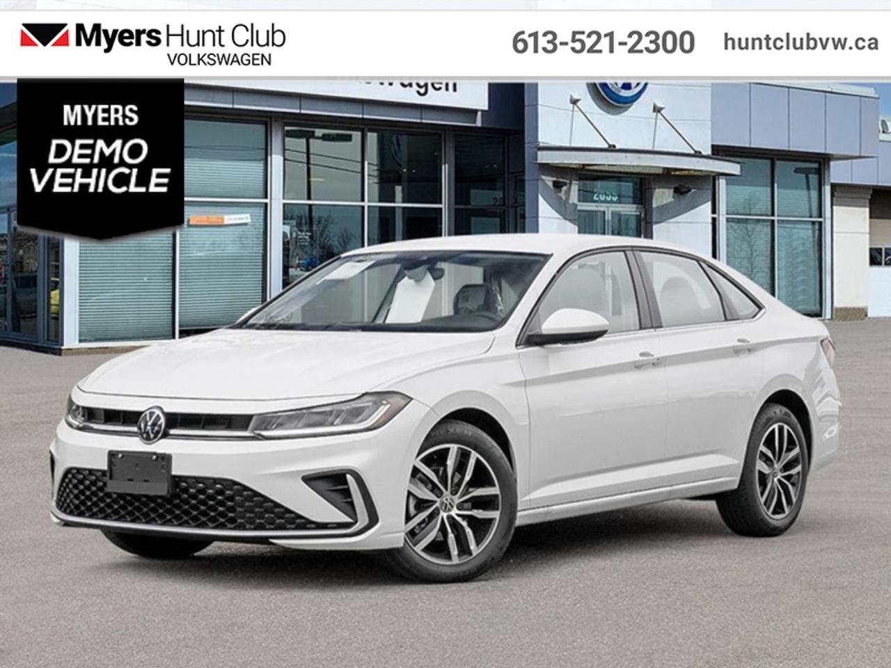 <b>Low Mileage, Wireless Charing,  Adaptive Cruise Control,  Remote Start,  Lane Keep Assist,  SiriusXM!</b><br> <br> The 2025 Volkswagen Jetta adapts smoothly from urban commutes to longer drives thanks to its versatile usability and thoughtful build.<br> <br>From the outside, the Jetta showcases elegant proportions, clean styling details and a poised stance that convey sophistication in a compact form. Inside, the cabin features quality materials, intuitive connectivity and seating designed for both comfort and engagement. With its refined character, thoughtful features and Volkswagens commitment to engineering excellence, the Jetta delivers a sedan experience thats well suited for everyday life.<br> <br>This Oryx White Pearl sedan has an Automatic transmission and is powered by a 1.5L I4 16V GDI DOHC Turbo engine. <br> <br> Our Jettas trim level is Comfortline. Standard features include wireless charging for mobile devices, adaptive cruise control and remote engine start, along with heated front seats with a heated steering wheel, mobile hotspot internet access, and an 8-inch infotainment screen with SiriusXM, Apple CarPlay and Android Auto. Safety features include lane keeping assist with lane departure warning, blind spot monitoring, front and rear collision mitigation and autonomous emergency braking. This vehicle has been upgraded with the following features: Wireless Charing, Adaptive Cruise Control, Remote Start, Lane Keep Assist, SiriusXM, Heated Seats, Heated Steering Wheel. This is a demonstrator vehicle driven by a member of our staff and has just 8000 km.<br><br> <br>To apply right now for financing use this link: <a href=https://www.huntclubvw.ca/financing-request/ target=_blank>https://www.huntclubvw.ca/financing-request/</a><br> <br/>Weve discounted this vehicle $750. See dealer for details. <br><br>At Myers Hunt Club Volkswagen, our focus is customers like you. Our dedicated service, parts, and sales team are here to make your automotive experience a special one. We are very proud of our achievements and awards over the last 25 years and are committed to providing the same great service to our present and future customers. If youre looking for a vehicle, Myers Hunt Club Volkswagen is your destination for new, used, and certified pre-owned Volkswagen vehicles as well as other makes and models. Whatever your needs, we can help you here at Myers Hunt Club Volkswagen. </br><br> Come by and check out our fleet of 60+ used cars and trucks and 190+ new cars and trucks for sale in Gloucester.  o~o