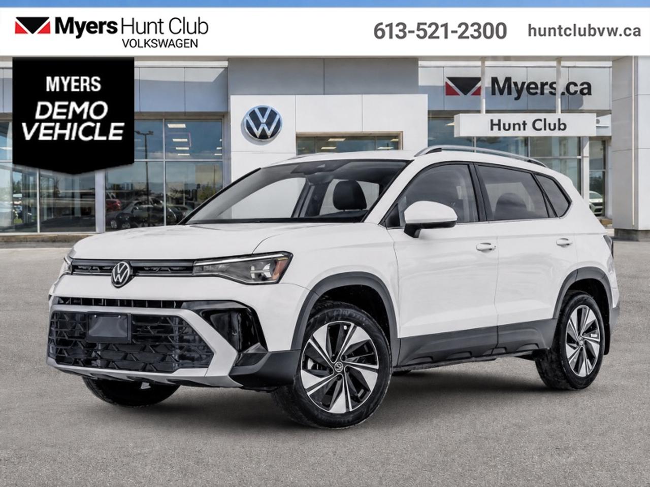 <b>Low Mileage, Cooled Seats,  Navigation,  Sunroof,  Parking Sensors,  Wireless Charing!</b><br> <br> The 2026 Volkswagen Taos features advanced safety and driver-assist technologies engineered to support your journey with confidence.<br> <br>From the outside, the 2026 Taos presents sleek body lines, a refreshed front fascia and modern lighting that reflect a confident, urban-ready look. Inside, the cabin features intuitive connectivity, quality materials and seating designed to comfortably accommodate both driver and passengers. With its thoughtful flexibility, smart features and Volkswagens commitment to reliability, the Taos offers a compelling choice for those seeking compact SUV versatility.<br> <br>This Pure White SUV has an Automatic transmission and is powered by a 1.5L I4 16V GDI DOHC Turbo engine. With that frugal motor it gets 9.4 L/100 km in the city and uses just 7.2 L/100 km out on the highway according to Transport Canada. <br> <br> Our Taoss trim level is Highline. This trim rewards you with inbuilt navigation, a dual panel sunroof, front and rear parking sensors, wireless device charging, remote engine start, ventilated and heated front seats, a heated steering wheel, adaptive cruise control, and an 8-inch infotainment screen with Apple CarPlay and Android Auto. Safety features also include lane keep assist with lane departure warning, collision mitigation, blind spot alert, and autonomous emergency braking. This vehicle has been upgraded with the following features: Cooled Seats, Navigation, Sunroof, Parking Sensors, Wireless Charing, Remote Start, Leather Seats. This is a demonstrator vehicle driven by a member of our staff and has just 8000 km.<br><br> <br>To apply right now for financing use this link: <a href=https://www.huntclubvw.ca/financing-request/ target=_blank>https://www.huntclubvw.ca/financing-request/</a><br> <br/>Cash Purchase Incentive Incentives expire 2026-08-31. See dealer for details. <br><br>At Myers Hunt Club Volkswagen, our focus is customers like you. Our dedicated service, parts, and sales team are here to make your automotive experience a special one. We are very proud of our achievements and awards over the last 25 years and are committed to providing the same great service to our present and future customers. If youre looking for a vehicle, Myers Hunt Club Volkswagen is your destination for new, used, and certified pre-owned Volkswagen vehicles as well as other makes and models. Whatever your needs, we can help you here at Myers Hunt Club Volkswagen. </br><br> Come by and check out our fleet of 40+ used cars and trucks and 130+ new cars and trucks for sale in Gloucester.  o~o