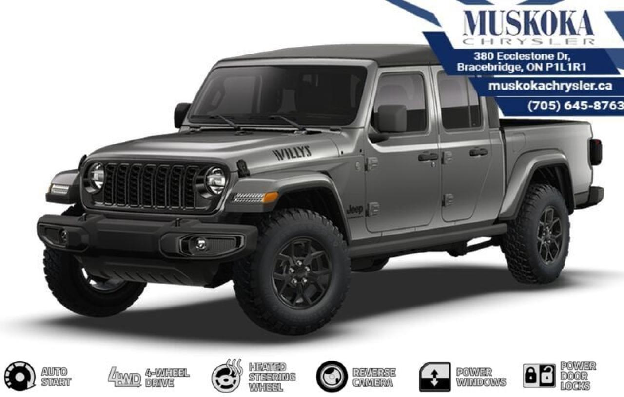 This Jeep Gladiator Willys, with a 3.6L V-6 engine engine, features a 8-speed automatic transmission, and generates 10.8 highway/13.7 city L/100km. Find this vehicle with only 0 kilometers!  Jeep Gladiator Willys Options: This Jeep Gladiator Willys offers a multitude of options. Technology options include: 2 LCD Monitors In The Front, MP3 Capability, Satellite Radio.  Safety options include Variable Intermittent Wipers, Airbag Occupancy Sensor, Curtain 1st And 2nd Row Airbags, Dual Stage Driver And Passenger Front Airbags, Dual Stage Driver And Passenger Seat-Mounted Side Airbags.  Visit Us: Find this Jeep Gladiator Willys at Muskoka Chrysler today. We are conveniently located at 380 Ecclestone Dr Bracebridge ON P1L1R1. Muskoka Chrysler has been serving our local community for over 40 years. We take pride in giving back to the community while providing the best customer service. We appreciate each and opportunity we have to serve you, not as a customer but as a friend