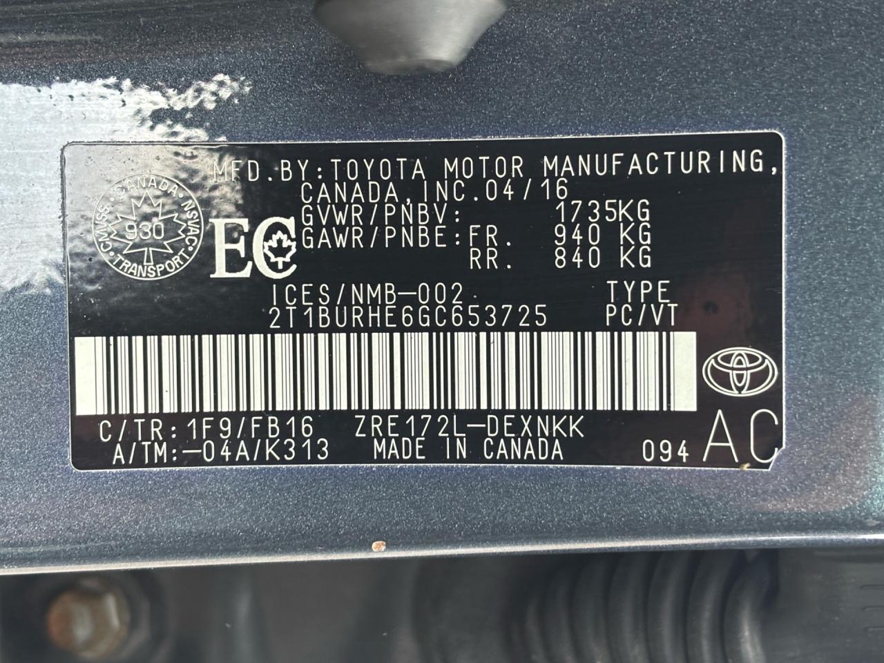 2016 Toyota Corolla 4DR SDN AUTO LE Photo