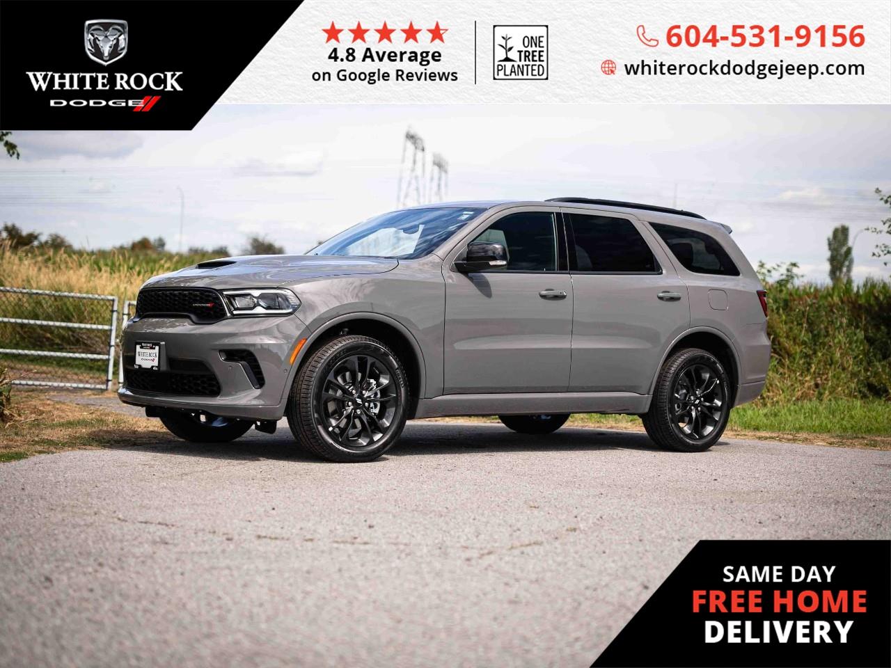 Undeniably versatile, NAVIGATION SYSTEM, LEATHER STEERING WHEEL, HEATED FRONT SEATS, AWD. Drive confidently year-round in the stylish 2025 Dodge Durango GT, boasting a sleek Grey exterior paired with a sophisticated black interior. The heart of this vehicle lies in its robust 3.6L 6-cylinder engine, matched impeccably with an 8-speed automatic transmission that orchestrates a symphony of power and efficiency.<p></p><p>This masterpiece on wheels provides unrivalled comfort with heated front seats and a heated steering wheel that ensure your travels are cozy, even on fresher summer evenings. Practicality shines through the power liftgate, simplifying access to ample cargo space, while the incorporated alloy wheels underscore its dashing appearance. Experience seamless connectivity and effortless navigation across the streets of Surrey, BC, thanks to the integrated navigation system, guiding you to your desired destinations.</p><p></p><p>Safety and control are foremost in this AWD Dodge Durango GT, equipped with traction control and electronic stability features to keep you securely on the road. Rain-sensing wipers adapt to varying weather conditions, allowing unhindered visibility in the unexpected summer showers. Additionally, the Sport steering wheel offers a gripping driving experience, while the remote engine start prepares your journey with the push of a button.</p><p></p><p>A vehicle created for the discerning driver looking for distinction and capability, this Durango GT checks all the boxes for performance, luxury, and practicality. Stock # S562185.</p>