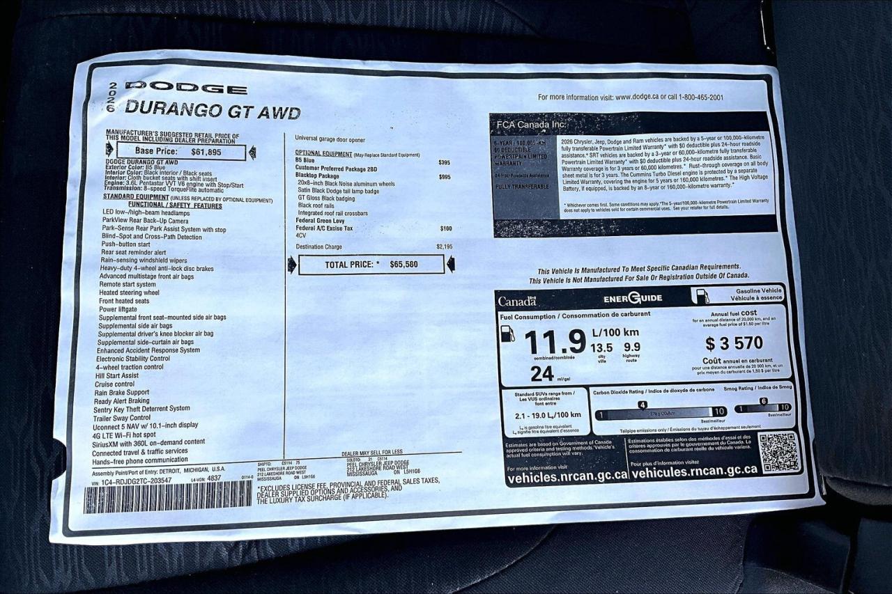 2026 Dodge Durango GT AWD | Heated Seats & Wheel | Blacktop | 7-Seats Photo