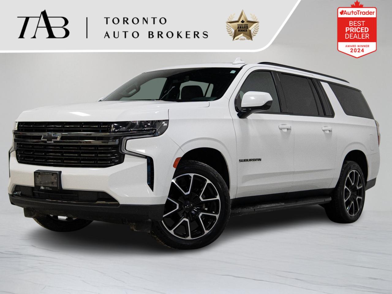 This 2021 Chevrolet Suburban RST is a local Ontario vehicle that combines full-size SUV capability with premium comfort, advanced technology, and commanding presence. Designed for families or those needing ample passenger and cargo space, the Suburban RST delivers a refined driving experience with sporty styling cues and high-end features.

Top Key Features:

1. 5.3L V8 Engine (approx. 355 hp)
2. 10-Speed Automatic Transmission
3. AWD
4. RST Sport Appearance Package
5. 1SP Convenience Package (Premium Options & Upgrades)
6. 8-Passenger Seating Configuration
7. Panoramic Glass Sunroof
8. 22-Inch Alloy Wheels
9. BOSE Premium Audio System
10. Chevrolet Infotainment System with Touchscreen
11. Apple CarPlay & Android Auto Integration
12. Heated Front Seats with Power Adjustment & Memory
13. Heated Steering Wheel
14. Tri-Zone Automatic Climate Control
15. Rear-Seat Entertainment System (if equipped)
16. 360 Surround View Camera System
17. Front & Rear Parking Sensors
18. Blind Spot Monitoring & Rear Cross-Traffic Alert
19. Adaptive Cruise Control
20. Keyless Entry with Push-Button Start

NOW OFFERING 3 MONTH DEFERRED FINANCING PAYMENTS ON APPROVED CREDIT. 

WE OFFER THE BEST FINANCE RATES, AND DONT CHARGE ANY FINANCING FEE 

Looking for a top-rated pre-owned luxury car dealership in the GTA? Look no further than Toronto Auto Brokers (TAB)! Were proud to have won multiple awards, including the 2024 AutoTrader Best Priced Dealer, the 2024 CarGurus Award, the 2025 Top Choice Award, the 2025 Consumer Satisfaction Award, the 2025 Canadian Choice Award, the 2025 Three Best Rated Dealer Award, and many more!

With 30 years of experience serving the Greater Toronto Area, TAB is a respected and trusted name in the pre-owned luxury car industry. Our 30,000 sq.Ft indoor showroom is home to a wide range of luxury vehicles from top brands like BMW, Mercedes-Benz, Audi, Porsche, Land Rover, Jaguar, Aston Martin, Bentley, Maserati, and more. And we dont just serve the GTA, were proud to offer our services to all cities in Canada, including Vancouver, Montreal, Calgary, Edmonton, Winnipeg, Saskatchewan, Halifax, and more.

At TAB, were committed to providing a no-pressure environment and honest work ethics. As a family-owned and operated business, we treat every customer like family and ensure that every interaction is a positive one. Come experience the TAB Lifestyle at its truest form, luxury car buying has never been more enjoyable and exciting!

We offer a variety of services to make your purchase experience as easy and stress-free as possible. From competitive and simple financing and leasing options to extended warranties, aftermarket services, and full history reports on every vehicle, we have everything you need to make an informed decision. We welcome every trade, even if youre just looking to sell your car without buying, and when it comes to financing or leasing, we offer same day approvals, with access to over 50 lenders, including all of the banks in Canada. Feel free to check out your own Equifax credit score without affecting your credit score, simply click on the Equifax tab above and see if you qualify.

Call us today or visit our website to learn more about our inventory and services. And remember, all prices exclude applicable taxes and licensing, and vehicles can be certified at an additional cost of $999.