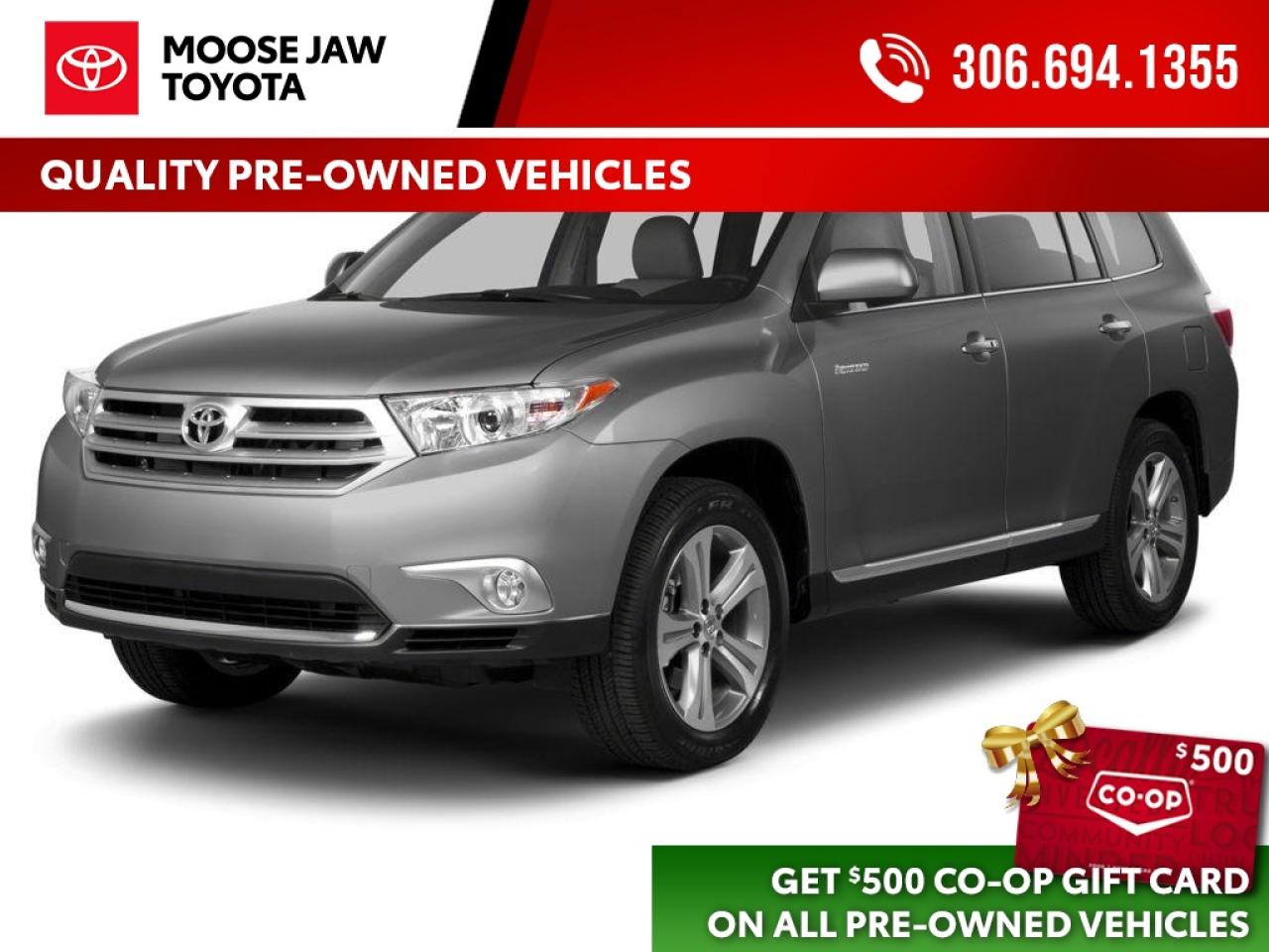 Used 2013 Toyota Highlander Low mileage and built to last. This Highlander offers a strong V6 engine, leather interior, spacious comfort, and Toyota’s legendary reliability. for sale in Moose Jaw, SK