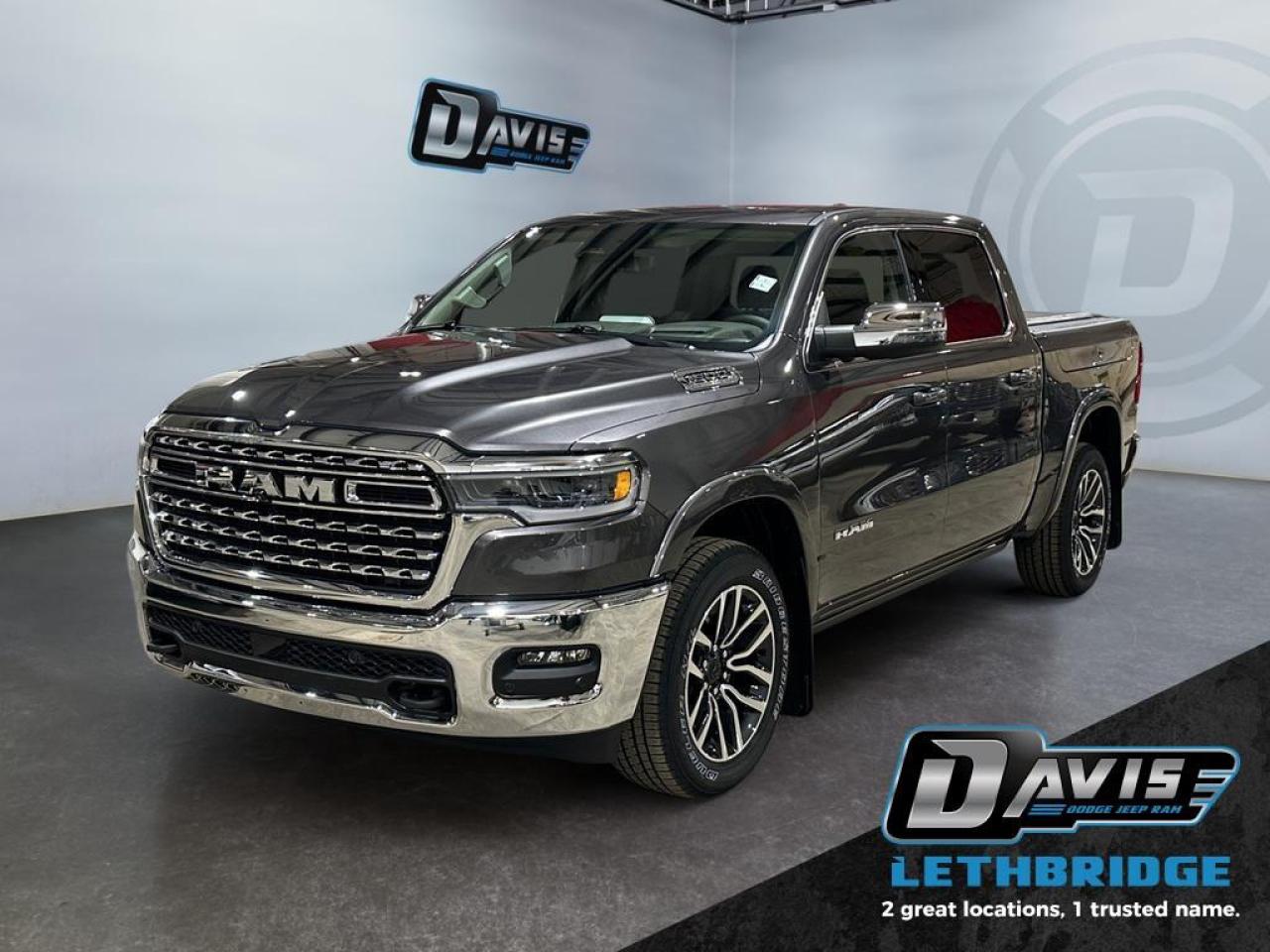 <b>Power Tailgate, Power Running Boards, Massage Seats, Heated and Cooled Seats!<br /> <br /></b><br /> <br /> <br />The 2026 Ram 1500 Limited Longhorn Crew Cab 4x4 delivers authentic western luxury paired with modern capability, making it one of the most refined full-size trucks on the road. Finished in Granite Crystal Metallic Clear Coat, this Longhorn stands out with signature chrome accents, premium 20-inch painted and polished wheels, power deployable running boards, LED projector headlights, and distinctive Longhorn badging that elevate its upscale presence.<br /><br />Powered by the 3.0L Hurricane High-Output inline-6 twin-turbo engine with an 8-speed automatic transmission and four-wheel drive, this Ram offers smooth, confident performance for towing, highway cruising, and all-weather driving. A 3.92 rear axle, anti-spin rear differential, four-corner air suspension, trailer brake control, and Class IV hitch provide impressive capability without sacrificing ride comfort.<br /><br />Inside, the cabin showcases premium Longhorn leather seats with filigree detailing in Bison Brown, real wood accents, and luxury craftsmanship throughout. Features include heated and ventilated front and rear seats, front seat massage, heated steering wheel, head-up display, panoramic sunroof, and Uconnect 5 NAV with a massive 14.4-inch touchscreen and passenger interactive display. With a 19-speaker Harman Kardon audio system, RamBox cargo management, surround-view camera, hands-free active driving assist, adaptive cruise control, blind spot monitoring, and lane management, the 2026 Ram 1500 Limited Longhorn 4x4 blends premium comfort, advanced technology, and serious truck capability in one exceptional package.<br /> <br />To apply right now for financing use this link: <a href=https://lethbridge.davisdodge.ca/free-credit-check/ target=_blank rel=nofollow noopener noreferrer>https://lethbridge.davisdodge.ca/free-credit-check/</a><br /><br /> <br /><br />As a premier Chrysler, Dodge, Jeep and RAM dealership, Davis Dodge proudly offers an extensive selection of new and used vehicles to meet every drivers needs. Customers across Lethbridge, Fort Macleod, Taber, Claresholm, Coaldale, and beyond trust us for daily vehicle specials, certified service and parts, and a seamless online inventory experience. <br /><br /> With competitive financing options and expert support, we make car buying easy and enjoyable. <br /><br /> Ready to hit the road? Schedule your test drive today at Davis Dodge, your trusted Chrysler, Dodge, Jeep and RAM dealer in Lethbridge, Alberta.<br /><br /> Vehicle pricing offer shown expires 2026-03-31. <br /> Come by and check out our fleet of 70+ used cars and trucks and 130+ new cars and trucks for sale in Lethbridge. o~o