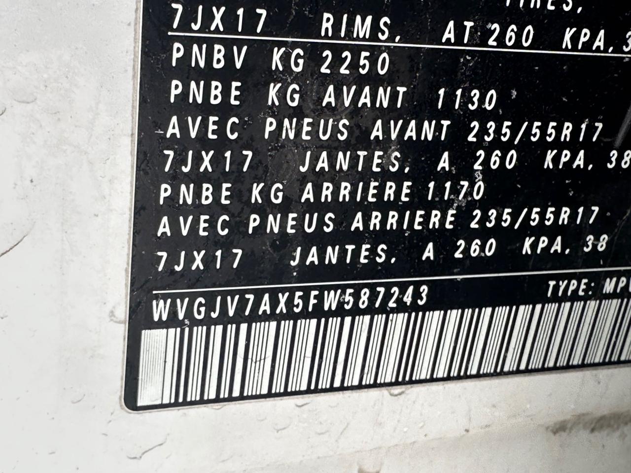 2015 Volkswagen Tiguan COMFORTLINE, NON RUNNER, 210 KMS, AS IS Photo