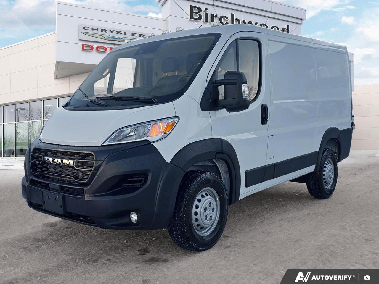 FullSpeed Forward Collision Warning Plus
Pedestrian/Cyclist emergency braking
Drowsy driver detection
Traffic Sign Recognition
ParkView Rear BackUp Camera
Uconnect 5 with 7inch display
Apple CarPlay capable
Google Android Auto
Handsfree phone and audio
SiriusXM satellite radio
Pushbutton start
Electric park brake
Electric power steering
Auxiliary power connection
Step into the future of cargo vans with the all-new 2026 Ram ProMaster Cargo Van Tradesman! This cutting-edge vehicle combines innovative design with unparalleled functionality, perfect for businesses on the move.

Key Features:
- Front-Wheel Drive for enhanced maneuverability
- Powerful 3.6L Pentastar VVT V6 engine
- 9-Speed Automatic Transmission with Driver Selectable Mode
- Advanced 4G LTE Wi-Fi Hot Spot connectivity
- Uconnect 5 system with 7 display
- Apple CarPlay and Google Android Auto compatibility
- ParkView Back-Up Camera for easy parking
- Collision Mitigation-Front and Driver Monitoring-Alert systems

Experience the future of cargo transportation today! Reserve your 2026 Ram ProMaster Cargo Van Tradesman now or contact Birchwood Chrysler Dodge Jeep Ram for more information. Dont miss this opportunity to elevate your business with cutting-edge technology and unmatched efficiency.
Birchwood Chrysler Dodge is your choice for New Chrysler, Dodge, Jeep, RAM vehicles in Winnipeg. 
 
With us, Experience is Everything. Complete as much or as little of your purchase online as you like. All pricing you see is what you pay. No hidden fees. All new vehicle special offers and discounts are already calculated in the pricing. On our website you can choose payment options and terms knowing these are transparent and accurate.

Start your purchase online to build your exact pricing to your specifics like how much money down, vehicle trade and any accessories or added optional protection that suits your needs.

Any questions let us know by calling (204) 774-4444, wed love to send you a video to clarify any questions about a vehicle!

Visit us in store at 90-3965 Portage Ave in the Birchwood Autopark.

Dealer permit #5686
Dealer permit #5686