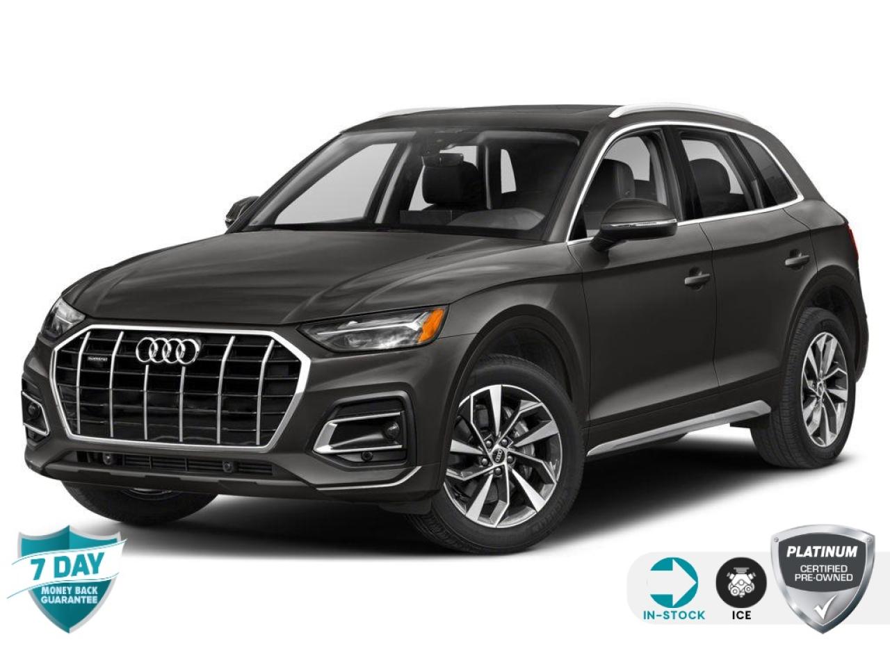 Recent Arrival!<br>Odometer is 20484 kilometers below market average!<br><br>Black Leather, 19 Speakers, 4-Wheel Disc Brakes, ABS brakes, Air Conditioning, AM/FM radio: SiriusXM, Automatic temperature control, Dual front impact airbags, Dual front side impact airbags, Exterior Parking Camera Rear, Front Bucket Seats, Front dual zone A/C, Heated door mirrors, Heated front seats, Heated steering wheel, Leather Seating Surfaces, Leather Shift Knob, Leather steering wheel, Memory seat, Power door mirrors, Power driver seat, Power Liftgate, Power moonroof, Power passenger seat, Power steering, Power windows, Radio data system, Rear air conditioning, Rear window defroster, Rear window wiper, Remote keyless entry, Speed control, Split folding rear seat, Steering wheel mounted audio controls, Telescoping steering wheel, Tilt steering wheel, Traction control, Variably intermittent wipers, Wheels: 8.0J x 19 5-Twin-Arm Design.<br><br>Brilliant Black<br>2022 Audi Q5 45 Technik quattro<br>quattro 4D Sport Utility<br>2.0L 4-Cylinder TFSI 7-Speed Automatic S tronic<br>quattro<p> </p>

<h4>PLATINUM CERTIFIED PRE-OWNED VEHICLE</h4>

<p>36-point Provincial Safety Inspection<br />
172-point inspection combined mechanical, aesthetic, functional inspection including a vehicle report card<br />
Warranty: 90-days or 5,000 KM on inspected mechanical items, factory extended options eligible for warranty up to 200,000 KM<br />
Complimentary CARFAX Vehicle History Report<br />
3X Provincial safety standard for tire tread depth<br />
3X Provincial safety standard for brake pad thickness<br />
7 Day Money Back Guarantee*<br />
Market Value Report provided<br />
Guaranteed 2 keys/key fobs and door code (if equipped)<br />
Equipped vehicles include a complimentary 3 month Sirius satellite radio subscription!<br />
Complimentary full interior detailing and carpet shampoo<br />
Paintless dent repair and/or touch-ups for applicable body panels<br />
Vehicle scanned for open recall notifications from manufacturer</p>

<p>SPECIAL NOTE: This vehicle is reserved for AutoIQs retail customers only. Please, no dealer calls. Errors & omissions excepted.</p>

<p>*As-traded, specialty or high-performance vehicles are excluded from the 7-Day Money Back Guarantee Program (including, but not limited to Ford Shelby, Ford mustang GT, Ford Raptor, Chevrolet Corvette, Camaro 2SS, Camaro ZL1, V-Series Cadillac, Dodge/Jeep SRT, Hyundai N Line, all electric models)</p>
