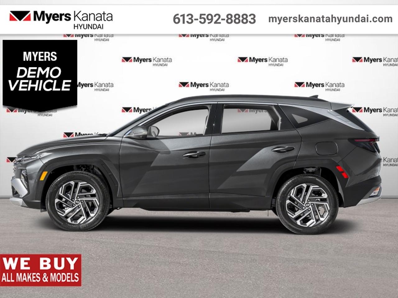 <b>Sunroof,  Bose Premium Audio,  Power Liftgate,  Heated Seats,  Heated Steering Wheel!</b><br> <br> The 2026 Hyundai Tucson Hybrid brings efficient sophistication, modern styling and practical versatility to the compact SUV segment.<br> <br>The 2026 Hyundai Tucson Hybrid combines efficient performance, sleek design and intelligent features into a compact SUV crafted for modern life. Inside, the cabin boasts premium materials, intuitive technology and well-designed comfort for both driver and passengers. With its versatile nature, forward-looking enhancements and Hyundais commitment to thoughtful engineering, the Tucson Hybrid stands out as a smart, capable choice for drivers seeking more.<br> <br>This Ecotronic Gry SUV has an Automatic transmission and is powered by a 231HP 1.6L 4 Cylinder Engine. <br> <br> Our Tucson Hybrids trim level is N-Line. The cabin focuses on comfort with heated front bucket seats, an 8 way power adjustable drivers seat with lumbar support, N Line suede and leather upholstery, dual zone climate control, and versatile 60/40 folding heated rear seats, enhanced by the expansive first and second row sunroof that brings extra light into the interior without isolating it as its own sentence. Technology is comprehensive with a 12.3 inch infotainment display supporting Android Auto and Apple CarPlay, Bluetooth connectivity, BlueLink services, smart device remote start, proximity key with push button start, HomeLink, and a fully digital driver information system, with an 8-speaker Bose premium audio system. Safety features include Forward Collision Avoidance Assist with pedestrian, cyclist, and junction turning detection, Blind Spot Collision Warning, Lane Keeping Assist, Rear Cross Traffic Collision Avoidance Assist, Driver Monitoring Alert, a full airbag suite, stability and traction systems, and a rear view monitor. This vehicle has been upgraded with the following features: Sunroof, Bose Premium Audio, Power Liftgate, Heated Seats, Heated Steering Wheel, Adaptive Cruise Control, Remote Start. This is a demonstrator vehicle driven by a member of our staff, so we can offer a great deal on it.<br><br> <br>To apply right now for financing use this link: <a href=https://www.myerskanatahyundai.com/finance/ target=_blank>https://www.myerskanatahyundai.com/finance/</a><br> <br/>This vehicle may qualify for $500 Military Program Bonus. 5.99% financing for 96 months. <br> Buy this vehicle now for the lowest weekly payment of <b>$158.79</b> with $0 down for 96 months @ 5.99% APR O.A.C. ( Plus applicable taxes - $2596 and licensing fees **Rebates may not be applicable on all purchase types [cash, lease, or finance]. Eligibility and conditions may vary. Please see dealer for full details and confirmation of eligibility. ). Incentives expire 2026-08-31. See dealer for details. <br><br>This vehicle is located at Myers Kanata Hyundai 400-2500 Palladium Dr Kanata, Ontario. <br><br> Come by and check out our fleet of 40+ used cars and trucks and 190+ new cars and trucks for sale in Kanata.  o~o